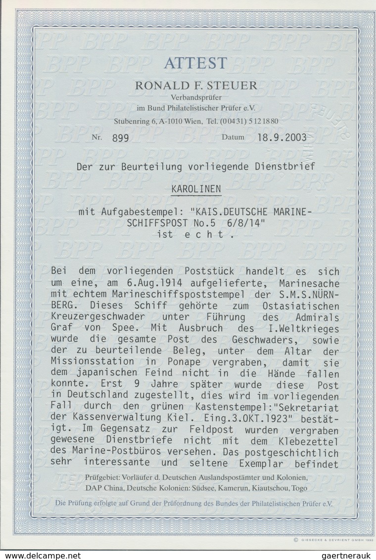 Deutsche Kolonien - Karolinen - Schiffspost: Vergrabene Post Des Kreuzergeschwaders Spee: 1914, "MSP - Other & Unclassified