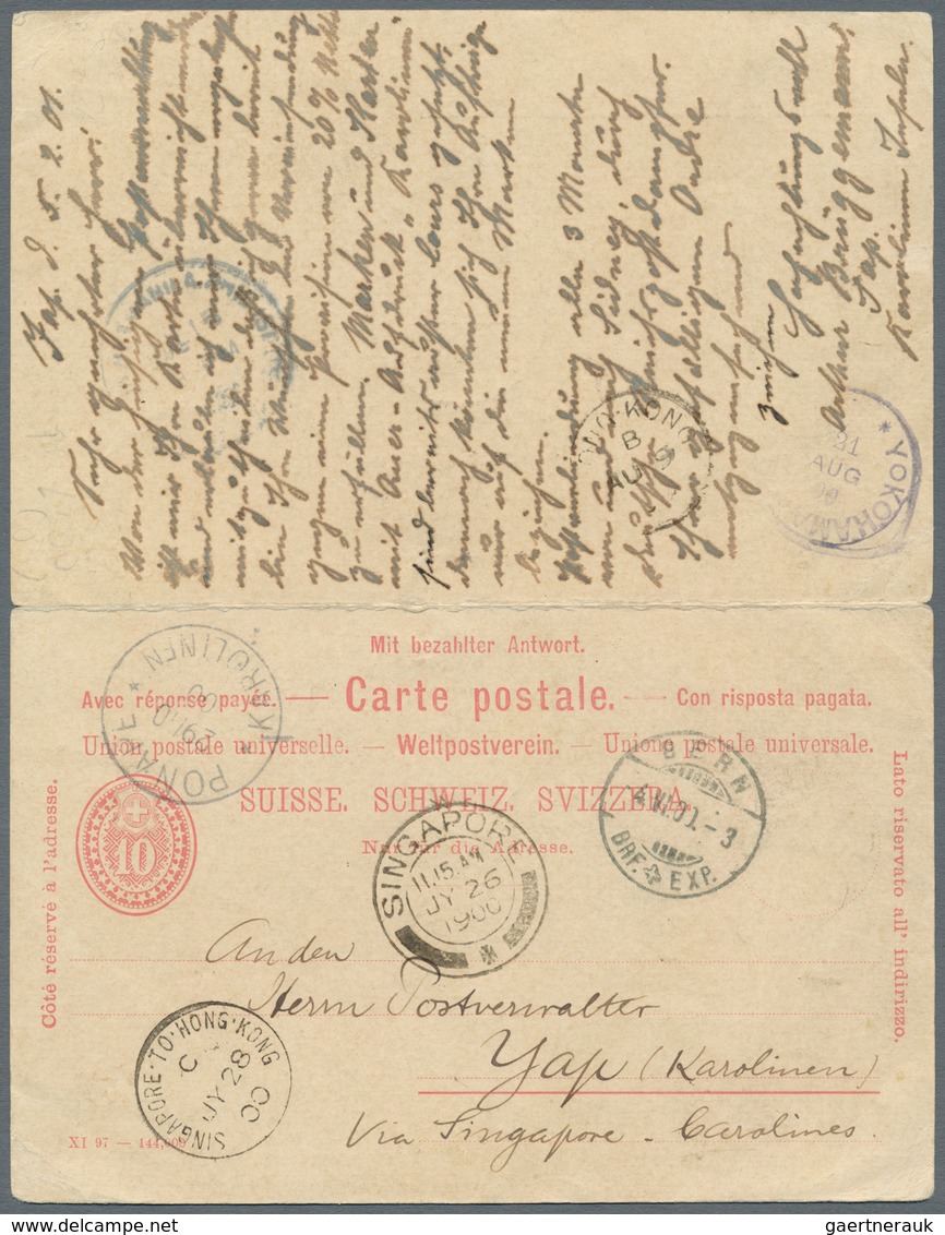 Deutsche Kolonien - Karolinen - Besonderheiten: Incoming Mail: 1900, Schweiz 10 C. Doppel-Ganzsachen - Carolines