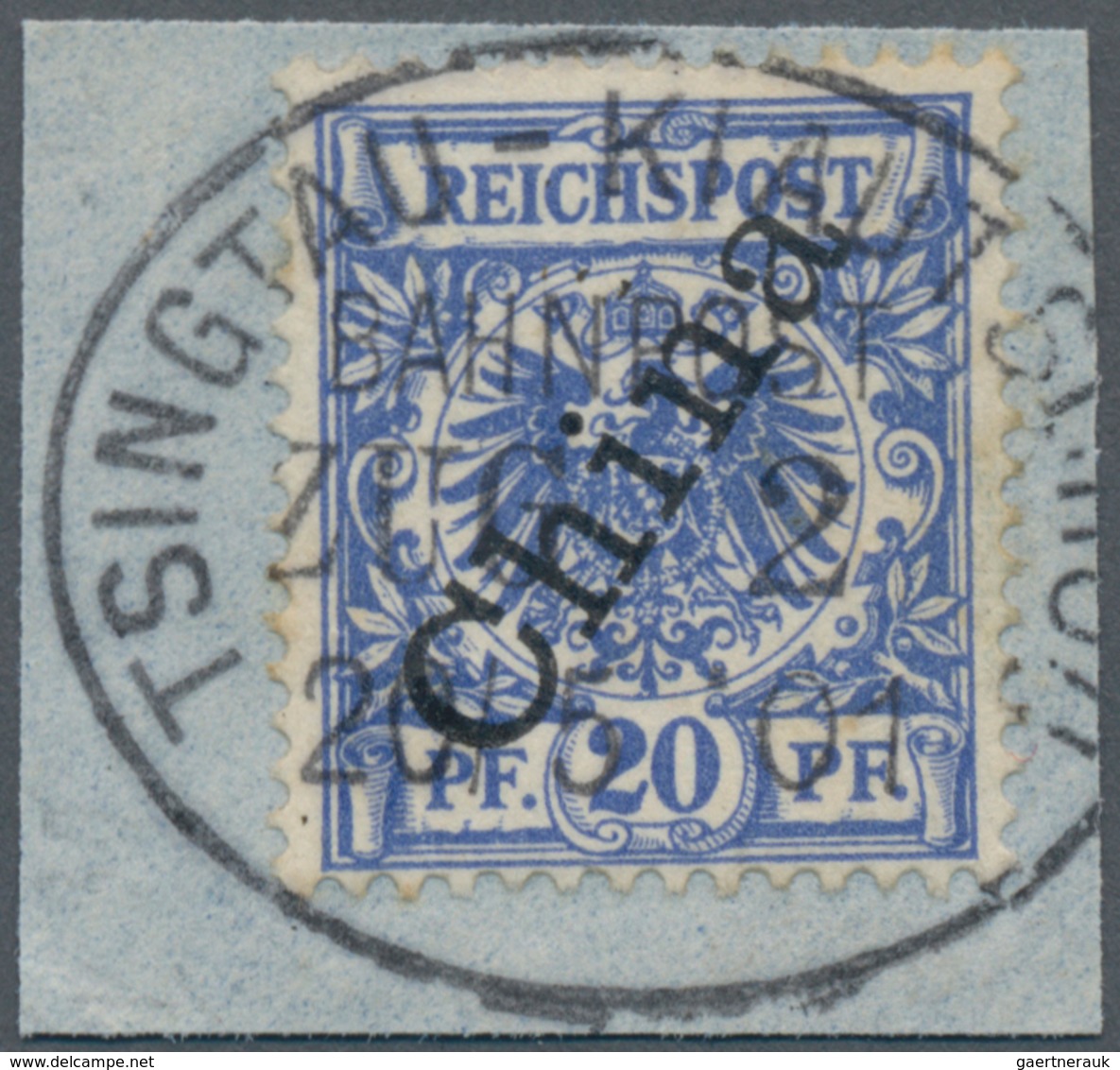 Deutsche Kolonien - Kiautschou - Mitläufer: 1900, 20 Pfg. Mit Steilem Aufdruck Auf Briefstück Mit üb - Kiauchau