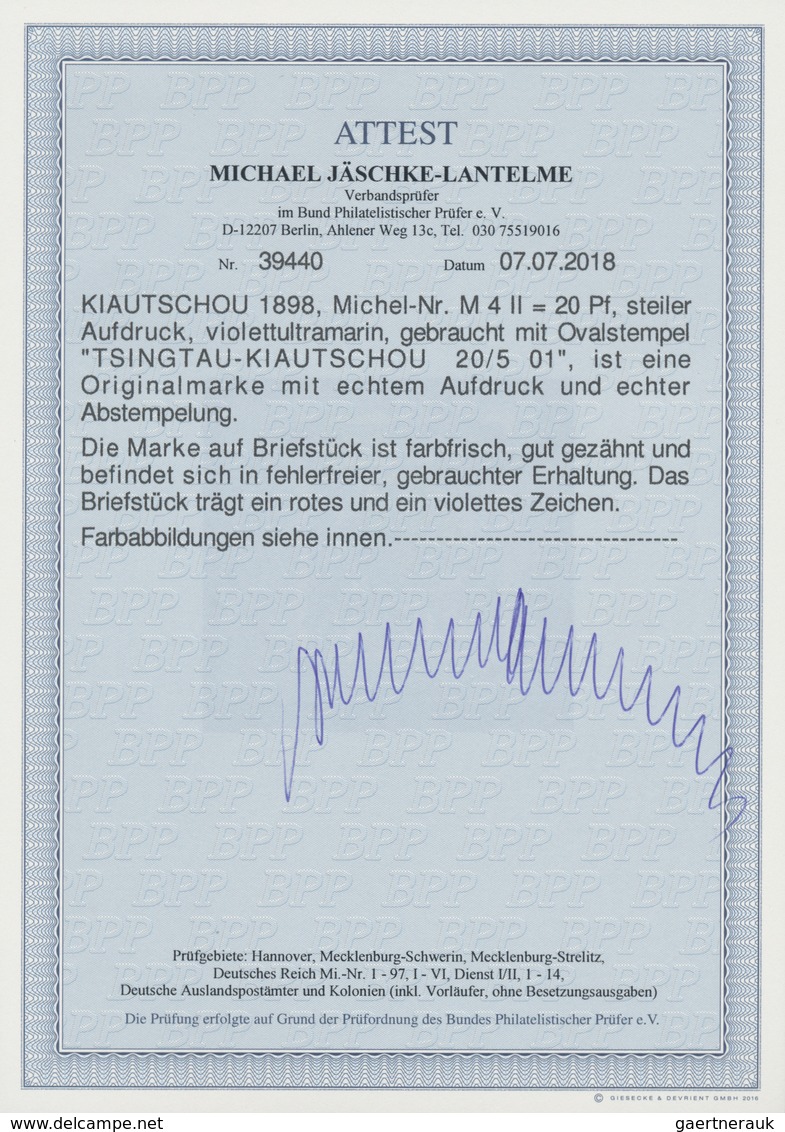 Deutsche Kolonien - Kiautschou - Mitläufer: 1900, 20 Pfg. Mit Steilem Aufdruck Auf Briefstück Mit üb - Kiauchau