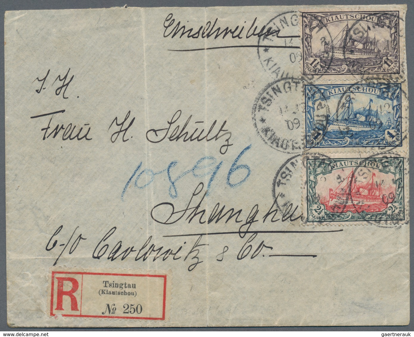 Deutsche Kolonien - Kiautschou: 1905, 1 $, 1 1/2 $ Und 2 1/2 $ Kaiseryacht Mit Wasserzeichen Auf übe - Kiautschou