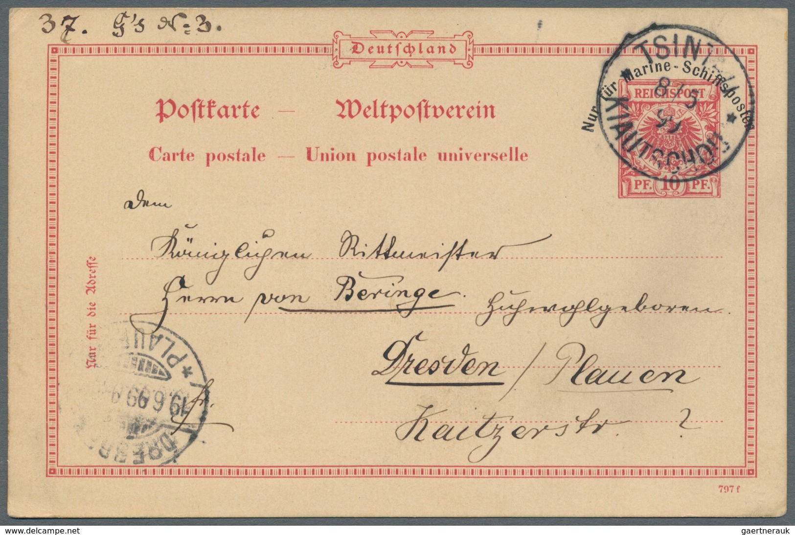 Deutsche Kolonien - Kiautschou - Ganzsachen: 1899 (8.5.), 10 Pfg. GA-Karte Krone/Adler Mit Aufdruck - Kiautchou