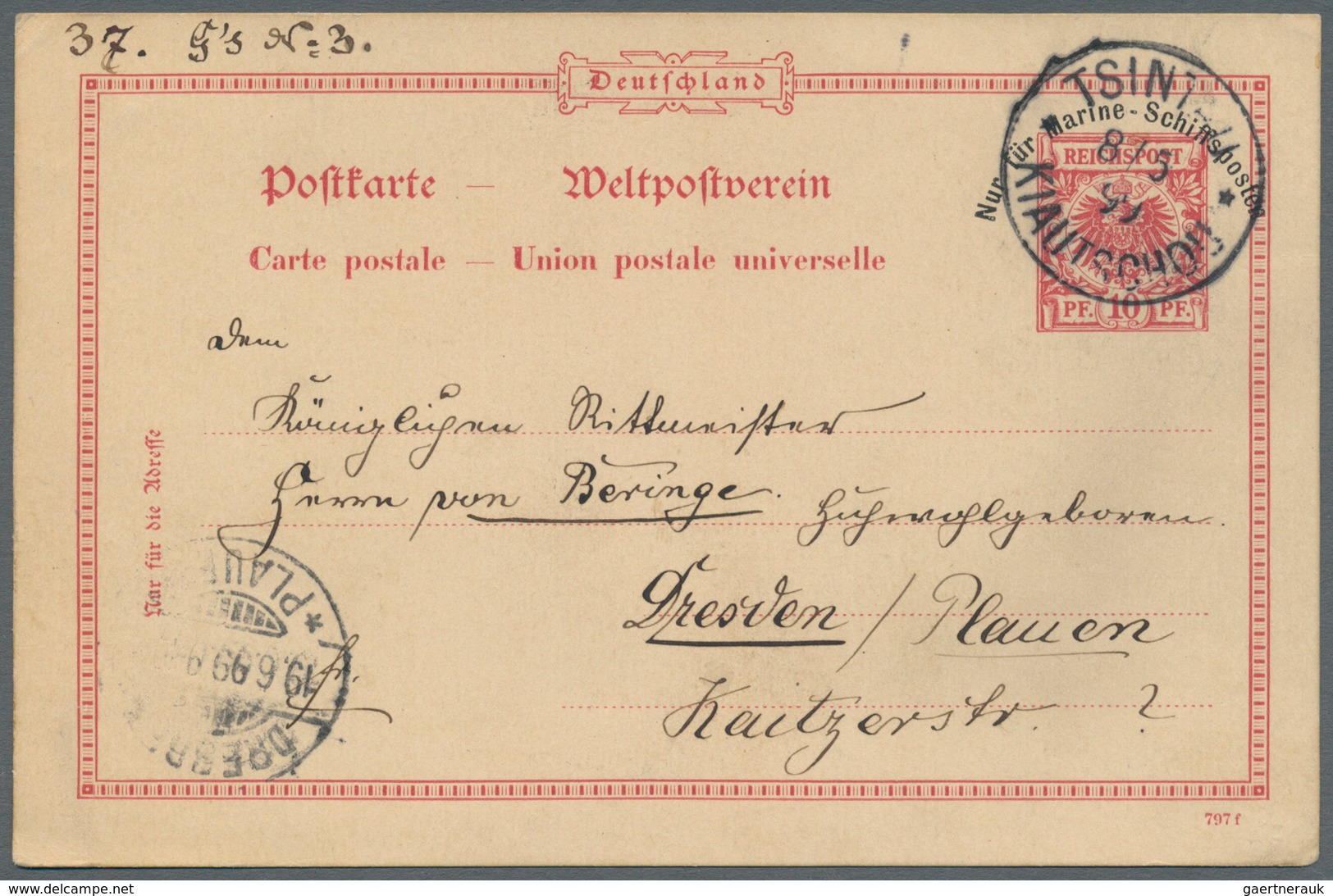 Deutsche Kolonien - Kiautschou - Ganzsachen: 1899 (8.5.), 10 Pfg. GA-Karte Krone/Adler Mit Aufdruck - Kiauchau