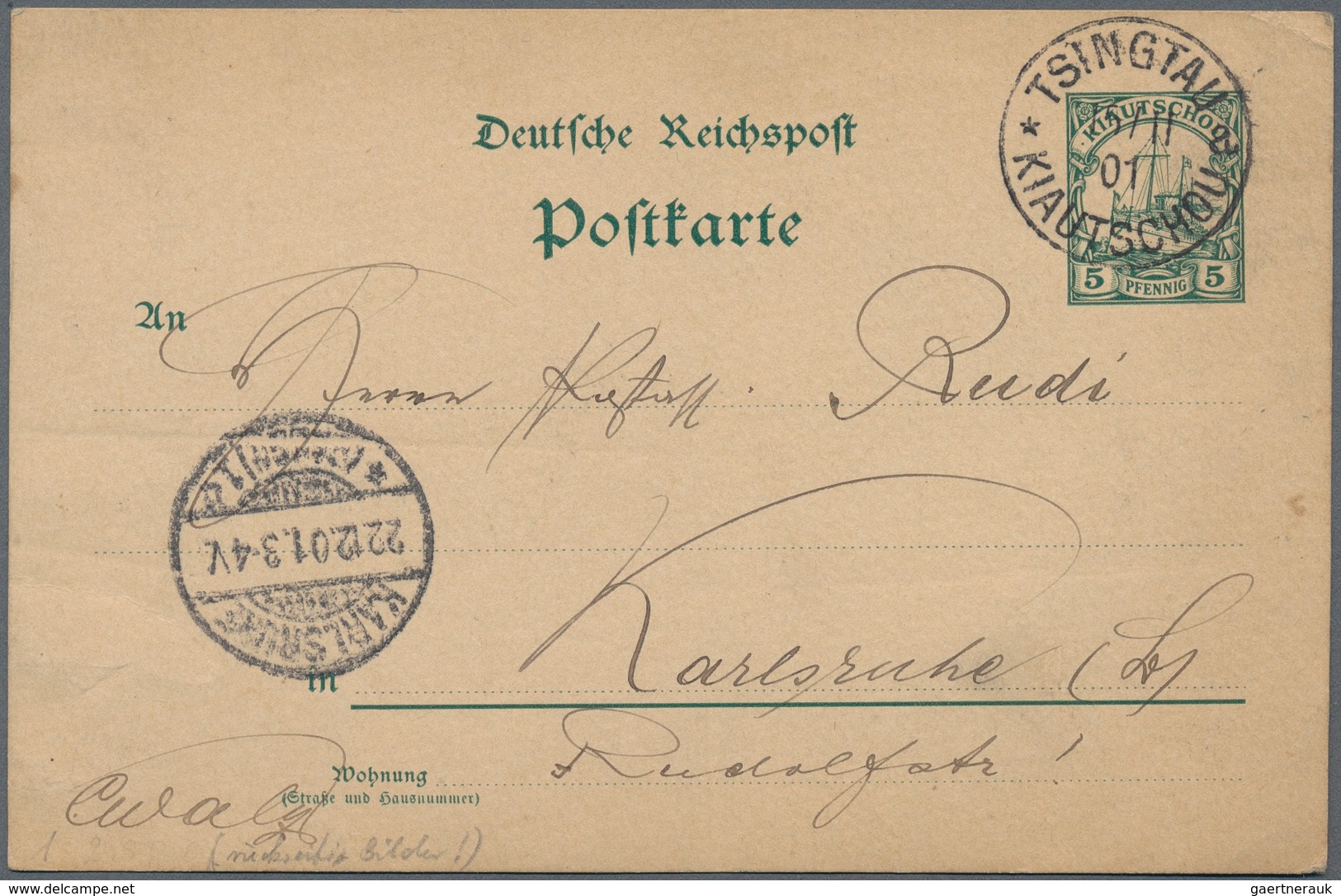 Deutsche Kolonien - Kiautschou - Ganzsachen: 15.11.1901, 5 Pfg. Ganzsachenkarte Mit Rückseitigem Zud - Kiauchau