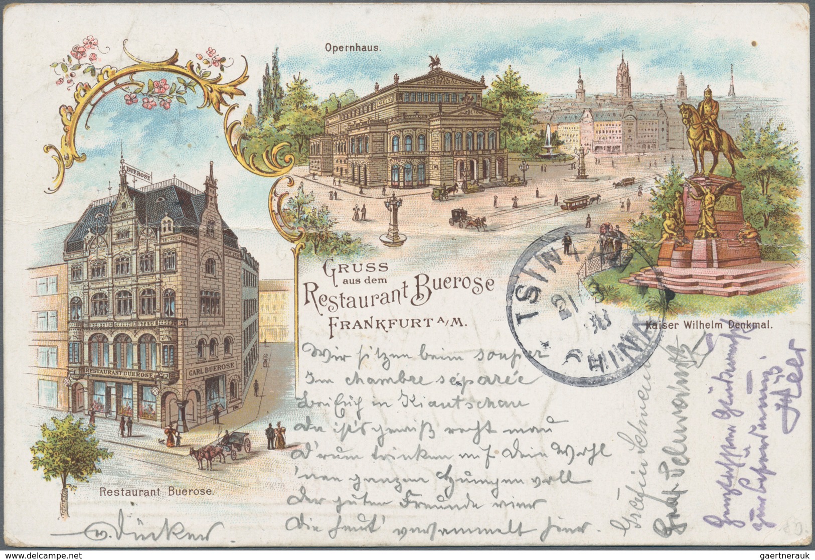 Deutsche Kolonien - Kiautschou - Besonderheiten: 1898, Litho-AK "Gruss Aus Dem Restaurant Buerose Fr - Kiautschou