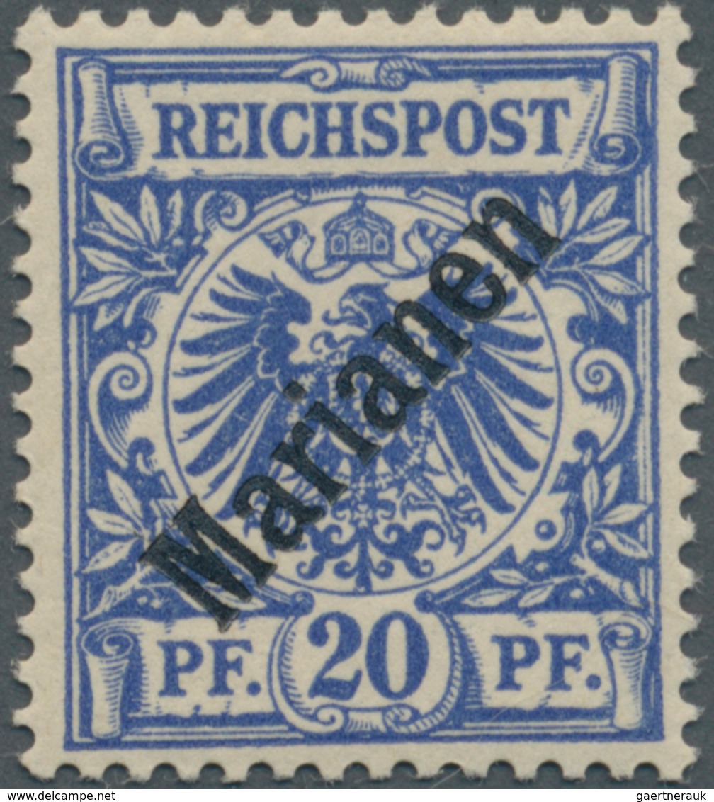 Deutsche Kolonien - Marianen: 1899, 20 Pf Violettultramarin Mit Diagonalem (48°) Aufdruck "Marianen" - Mariana Islands