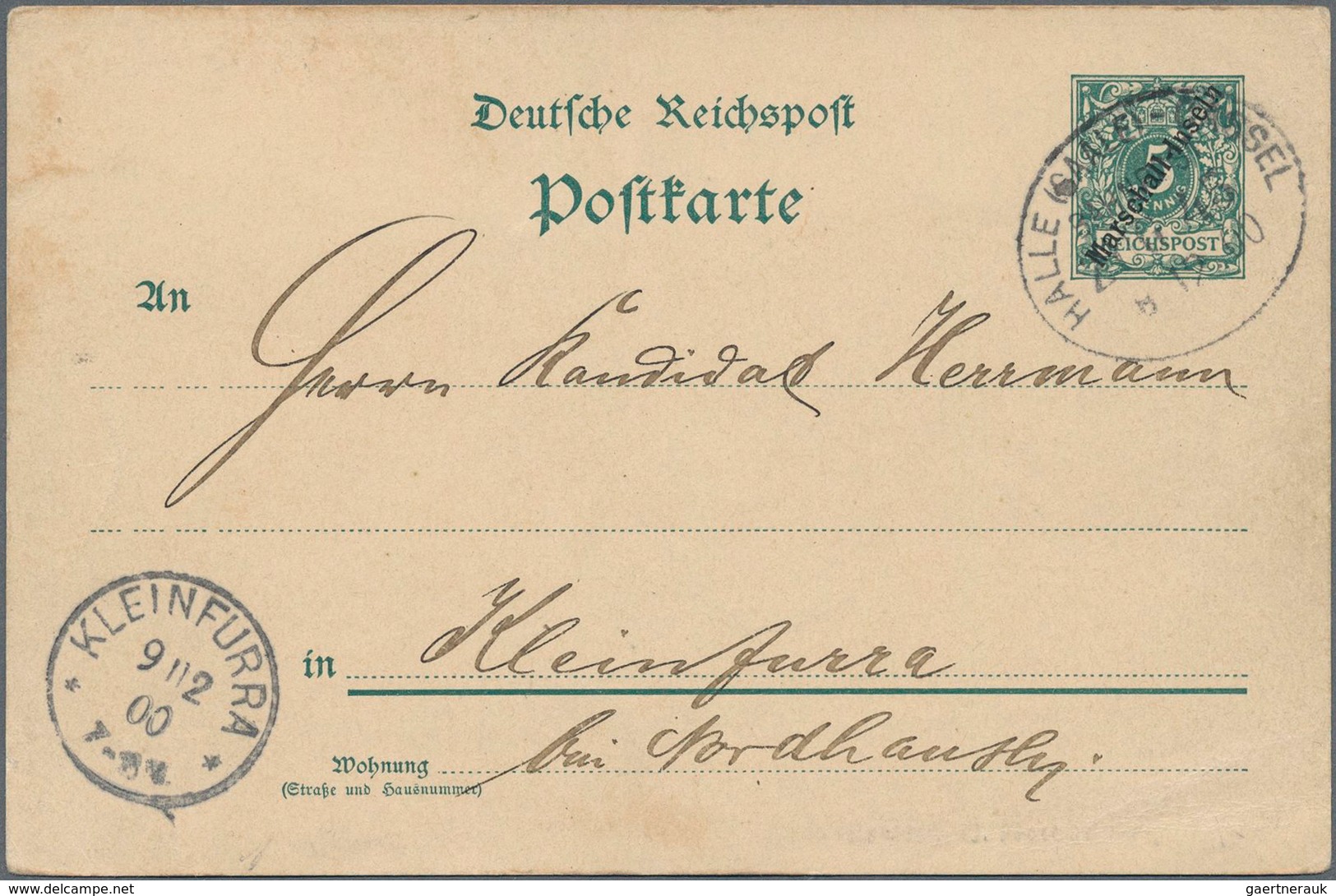 Deutsche Kolonien - Marshall-Inseln: 1900, 5 Pf Grün Ganzsachenkarte Von JALUIT Nach Kleinfurra/Nord - Marshall Islands