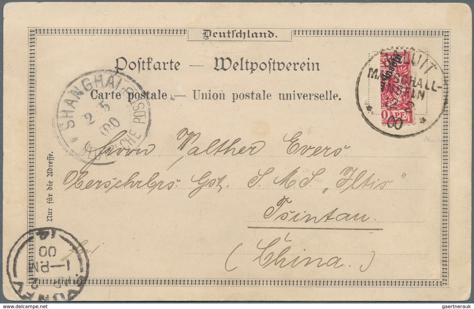 Deutsche Kolonien - Marshall-Inseln: 1900, HALBIERUNG 10 Pfg. Krone/Adler "Jaluit-Ausgabe", Tadellos - Marshall