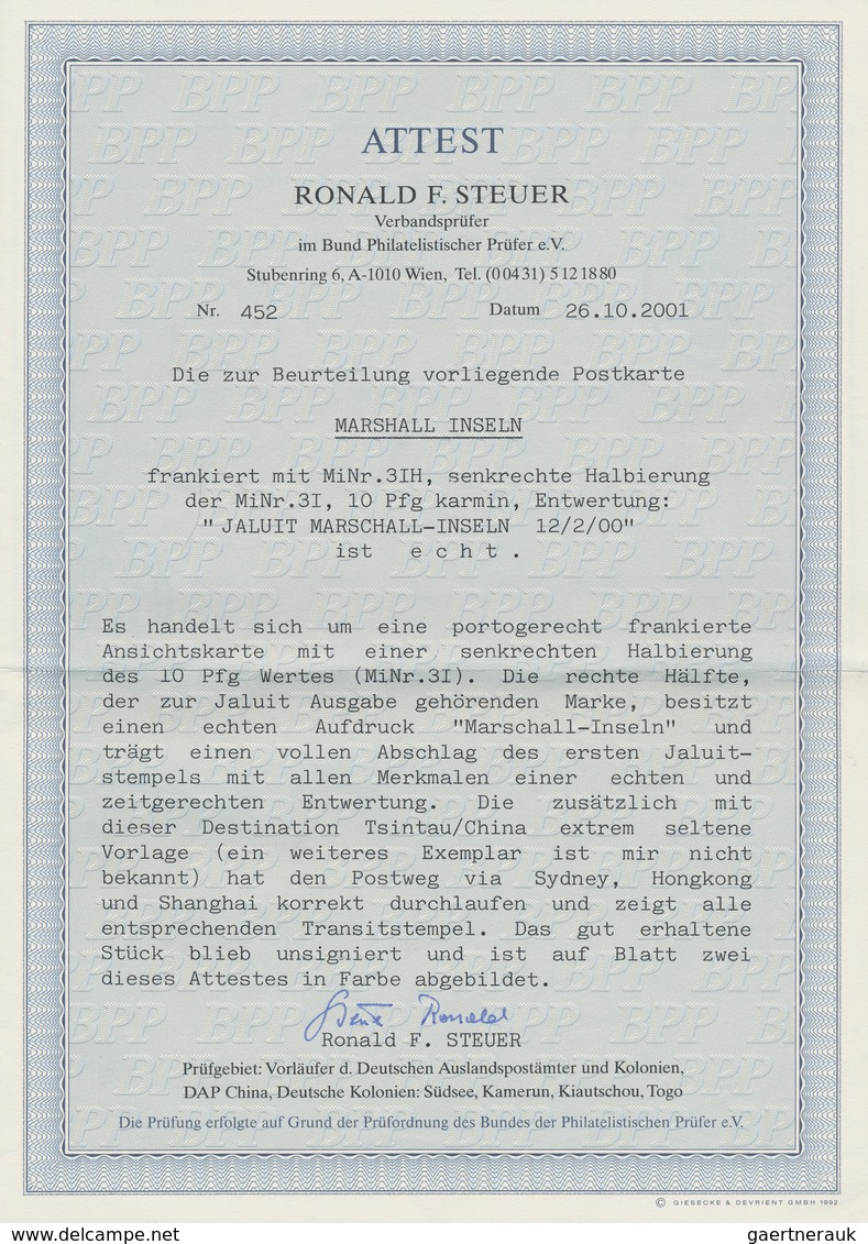 Deutsche Kolonien - Marshall-Inseln: 1900, HALBIERUNG 10 Pfg. Krone/Adler "Jaluit-Ausgabe", Tadellos - Marshall Islands