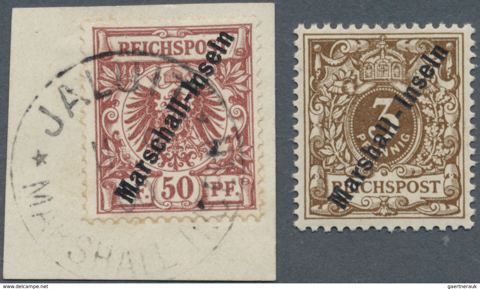 Deutsche Kolonien - Marshall-Inseln: 1899, 50 Pfg. Mit Steilem Aufdruck (Berliner-Ausgabe) Mit Stemp - Marshall Islands