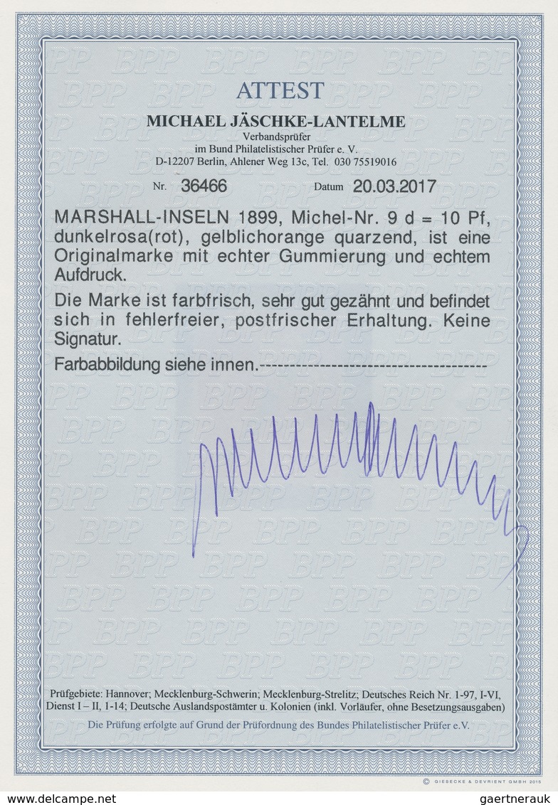 Deutsche Kolonien - Marshall-Inseln: 1899, 10 Pf. Wappen Dunkelrosa(rot) Tadellos Postfrisch. Aktuel - Marshall