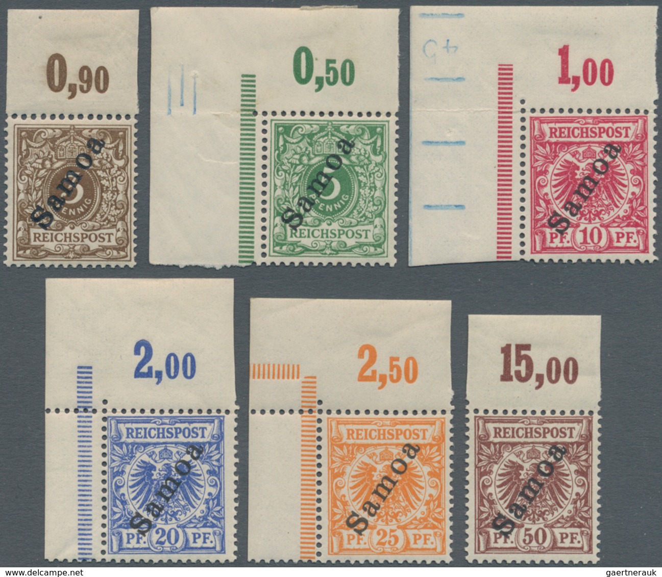 Deutsche Kolonien - Samoa: 1900, 3 Pf. Bis 50 Pf. Mit Echtem Aufdruck „SAMOA” Vom Oberrand (im Rand - Samoa