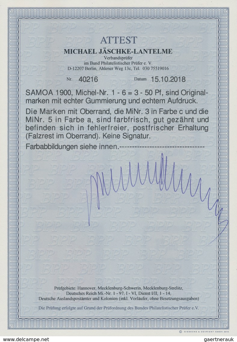 Deutsche Kolonien - Samoa: 1900, 3 Pf. Bis 50 Pf. Mit Echtem Aufdruck „SAMOA” Vom Oberrand (im Rand - Samoa