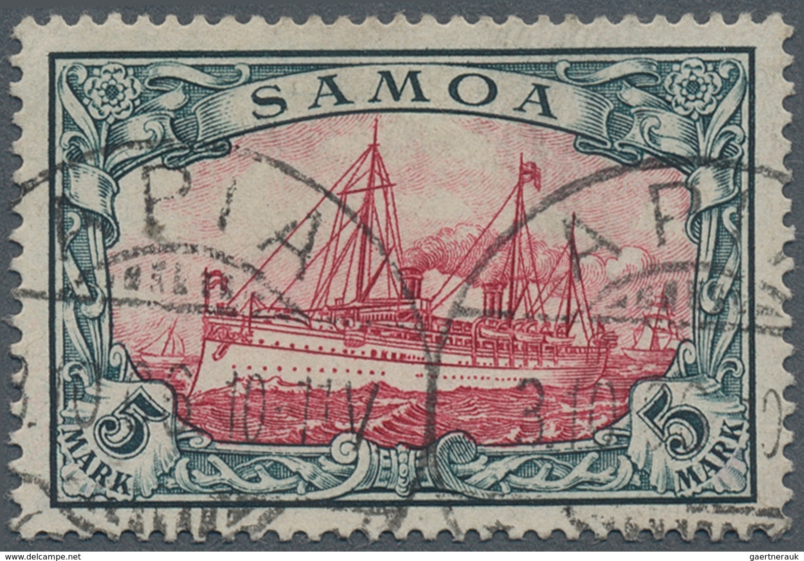 Deutsche Kolonien - Samoa: 1906, 5 Mark Schiffszeichnung Sauber Gestempelt "APIA", Die Marke Ist Far - Samoa