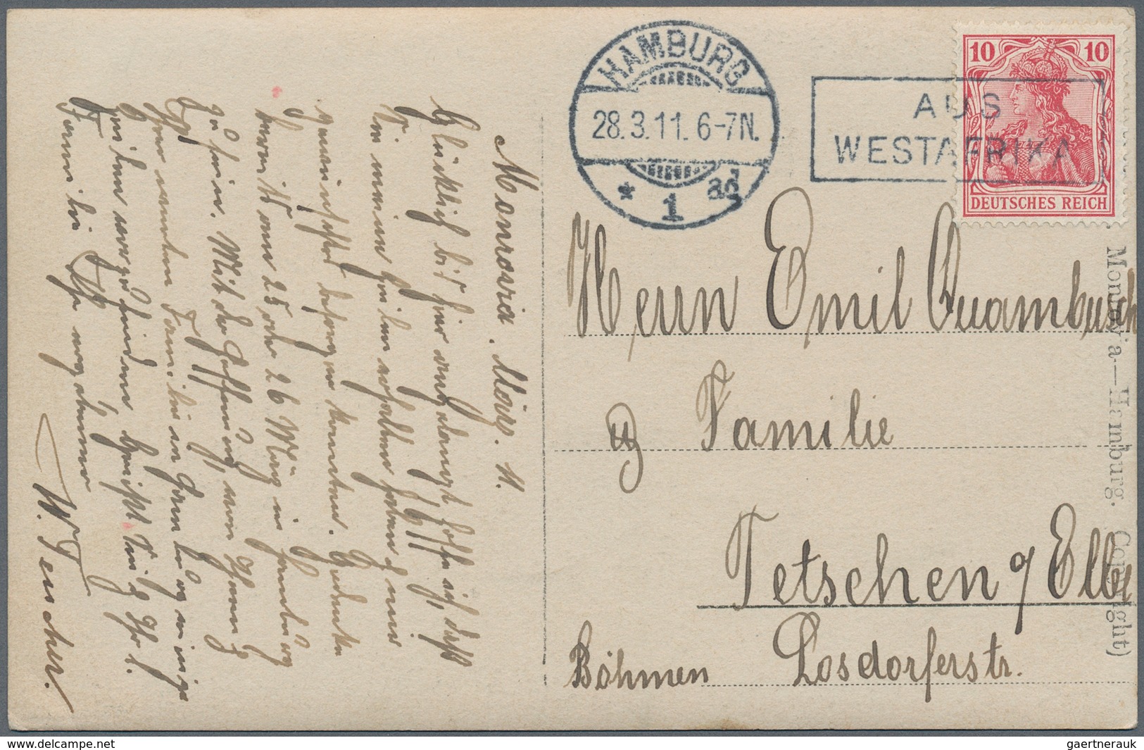 Deutsche Kolonien - Togo - Besonderheiten: 1911, Schwarzer Rahmenstempel "AUS WESTAFRIKA" (Spätverwe - Togo