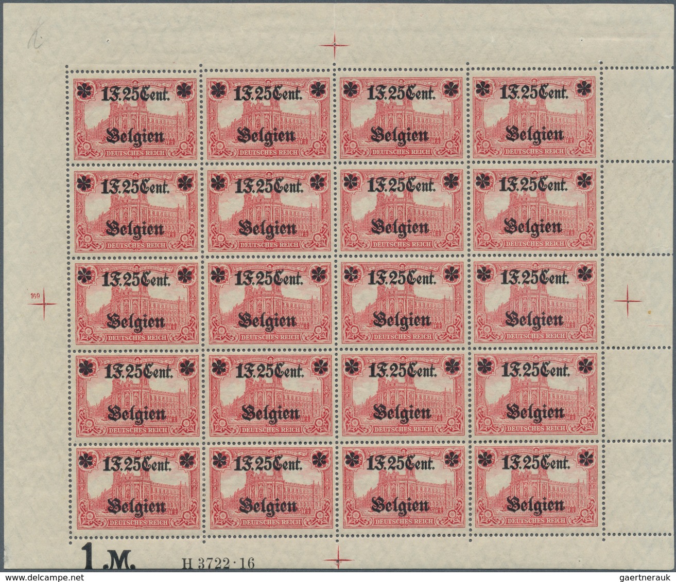 Deutsche Besetzung I. WK: Landespost In Belgien: 1916, 1 F. 25 Cent Auf 1 M. Mit Wertangabe Unterhal - Occupation 1914-18