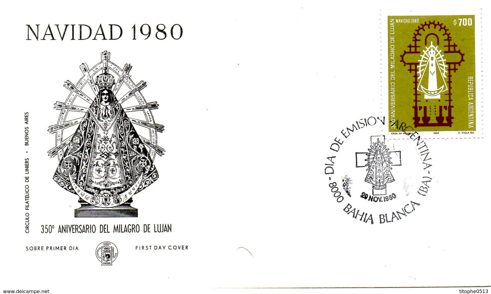 ARGENTINE. N°1235 De 1980 Sur Enveloppe 1er Jour. Miracle De Lujan. - Christianity