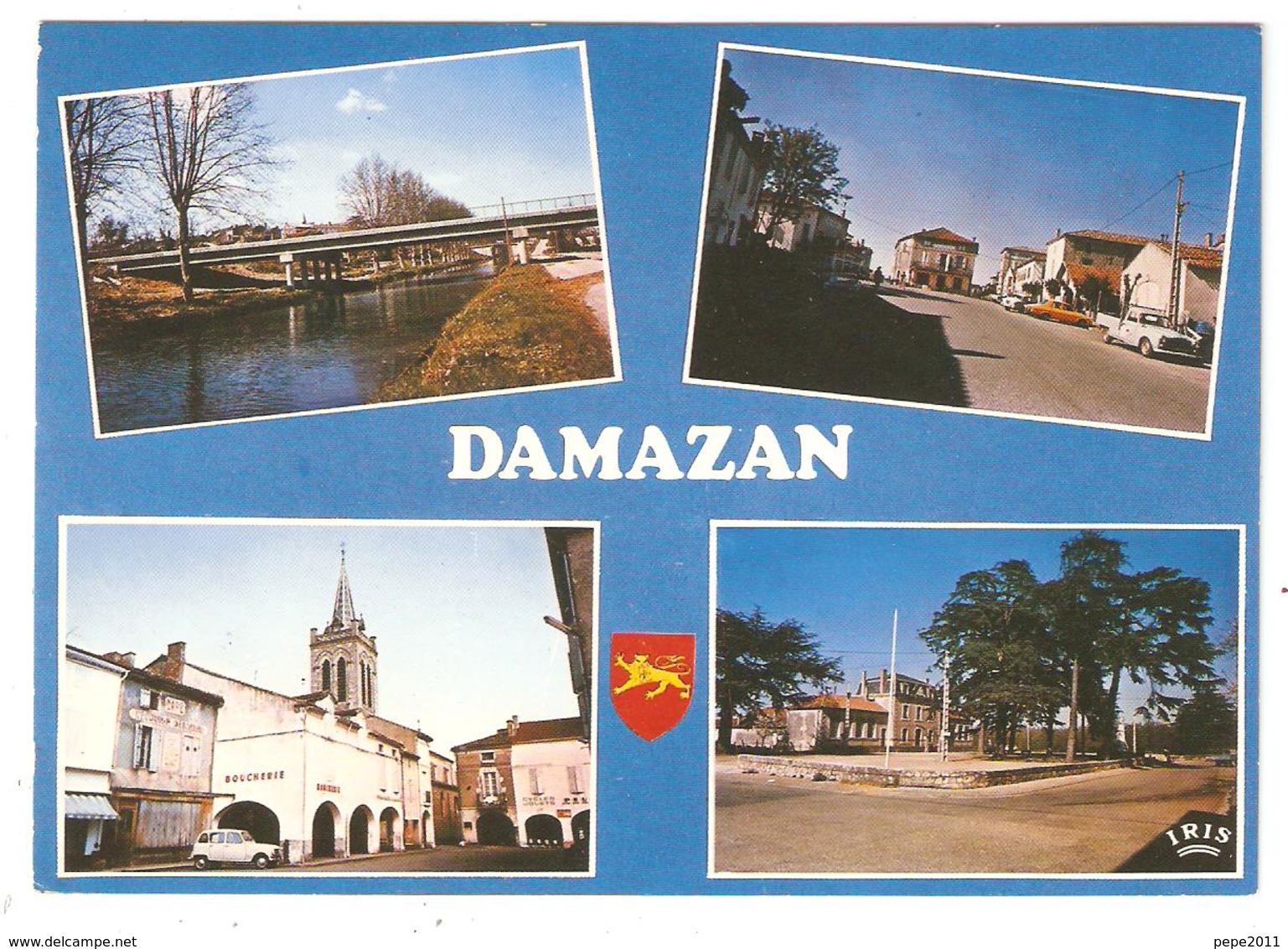 CPSM 47 DAMAZAN Multivues  Pont, Place, Commerces, Voitures Années 70 - (Peu Commune) - Damazan