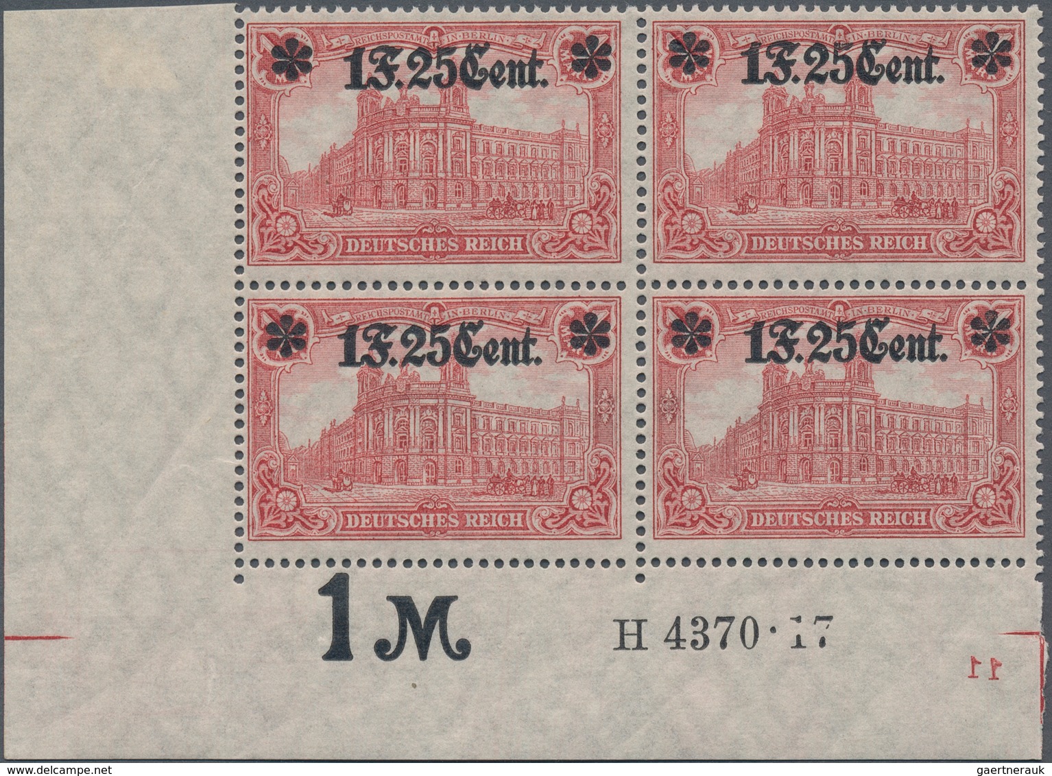 Deutsche Besetzung I. WK: Etappengebiet West: 1916, 1 Fr. 25 Cent Auf 1 M. Mit Wertangabe Unterhalb - Occupation 1914-18