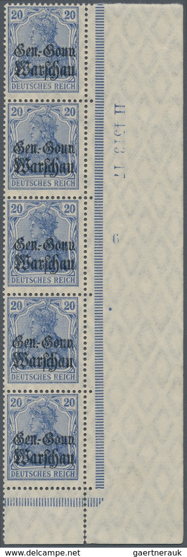 Deutsche Besetzung I. WK: Deutsche Post In Polen: 1916, 20 Pf Ultramarin, Senkrechter 5er-Streifen V - Occupation 1914-18