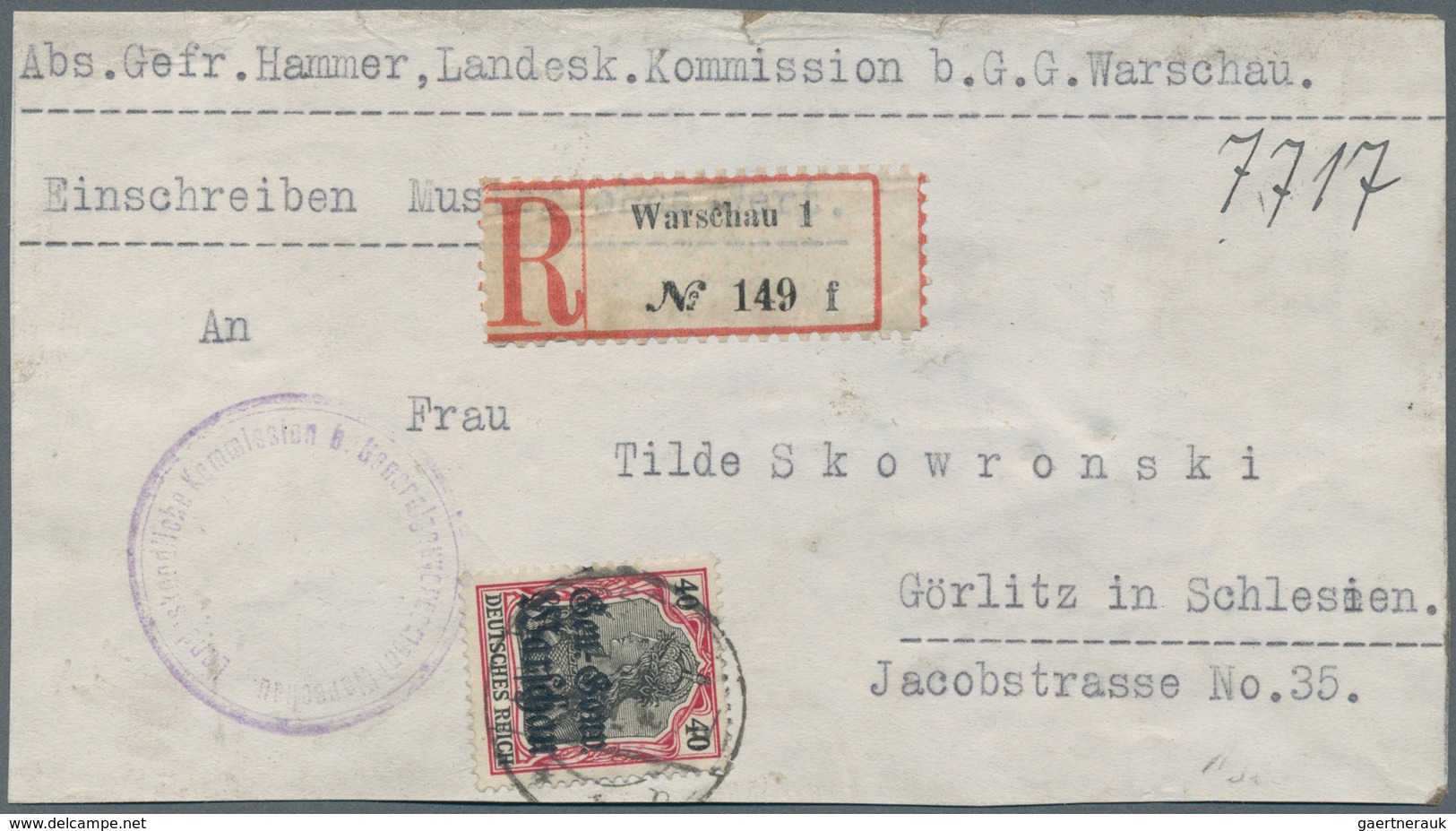 Deutsche Besetzung I. WK: Deutsche Post In Polen: 1916. Reko "Muster Ohne Wert" Mit EF 40 Pf Germani - Occupation 1914-18