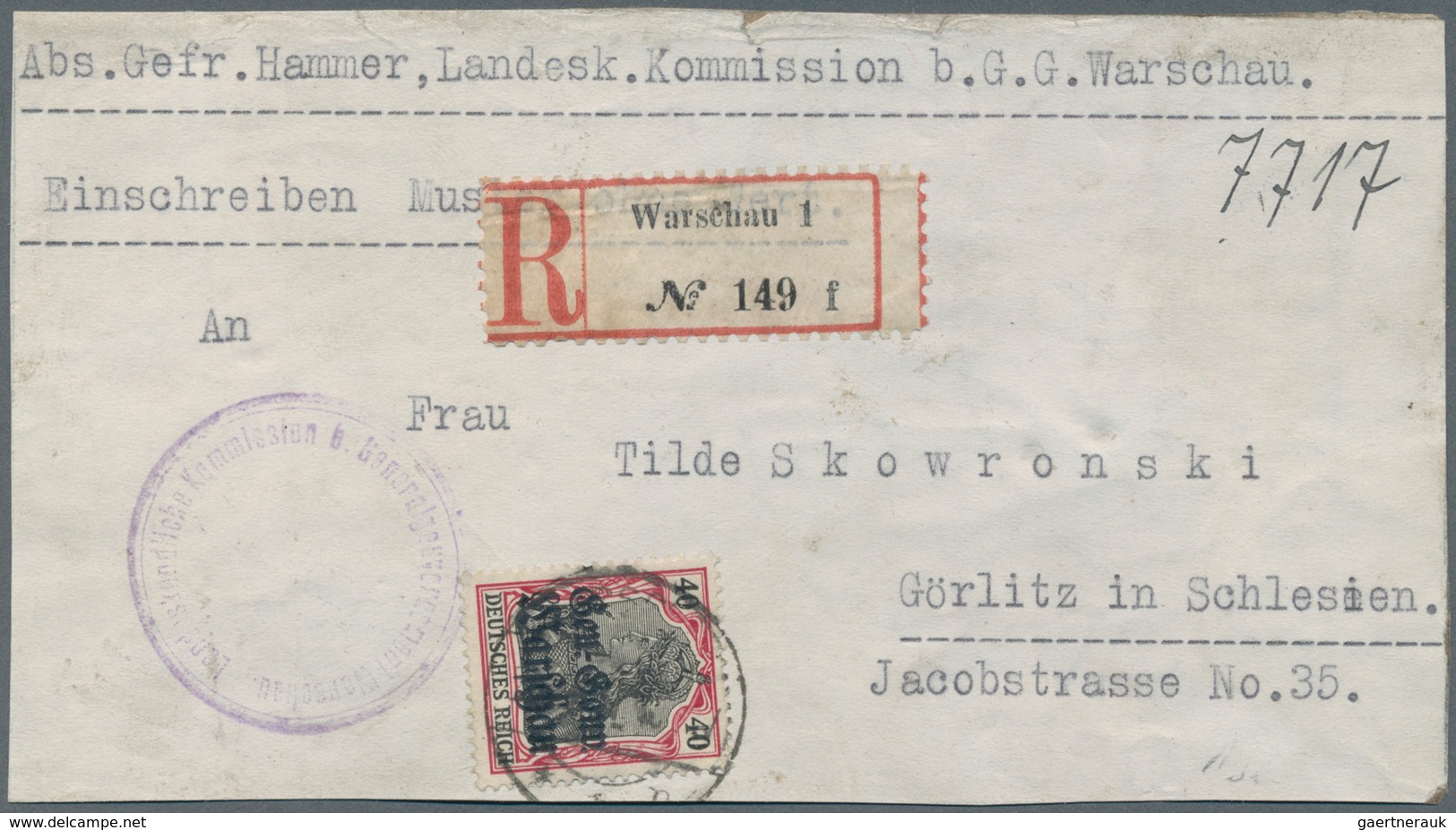 Deutsche Besetzung I. WK: Deutsche Post In Polen: 1916. Reko "Muster Ohne Wert" Mit EF 40 Pf Germani - Besetzungen 1914-18