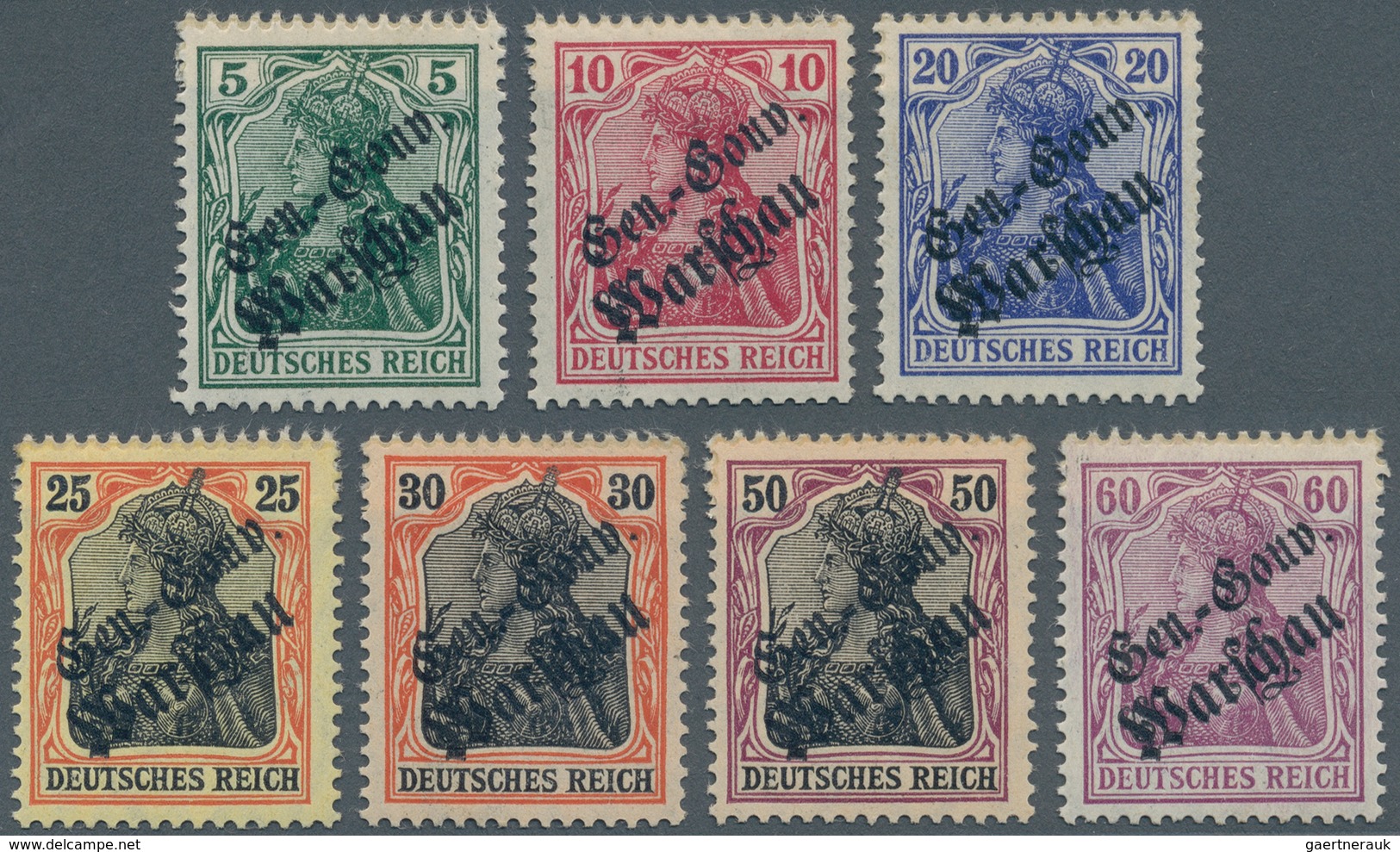 Deutsche Besetzung I. WK: Deutsche Post In Polen: 1916, Germania 5 Pf Bis 60 Pf, Sieben Nicht Veraus - Occupation 1914-18