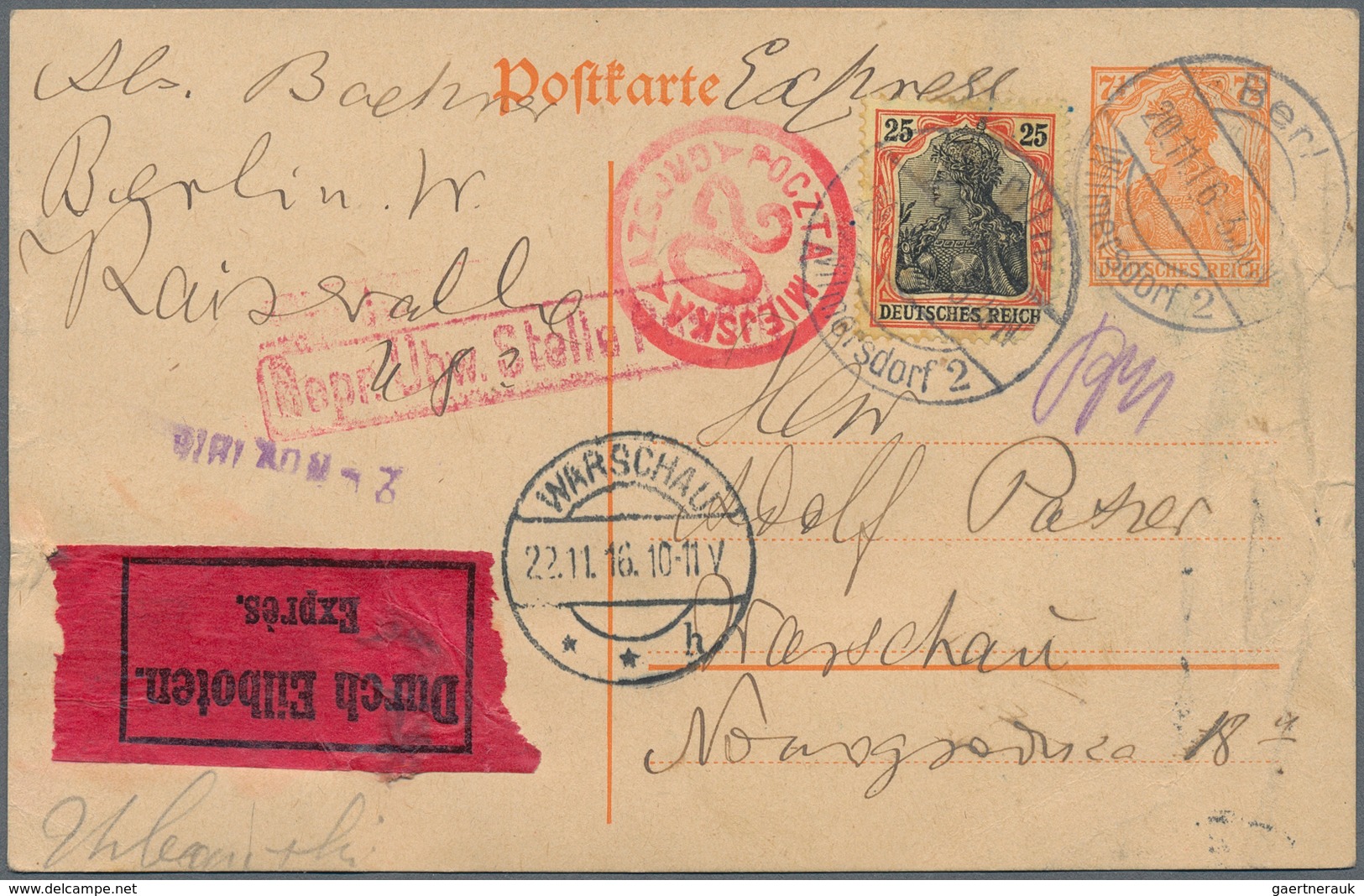 Deutsche Besetzung I. WK: Deutsche Post In Polen - Lokalpost: 1916, Dt.Reich: 7 1/2 Pf Orange German - Occupation 1914-18