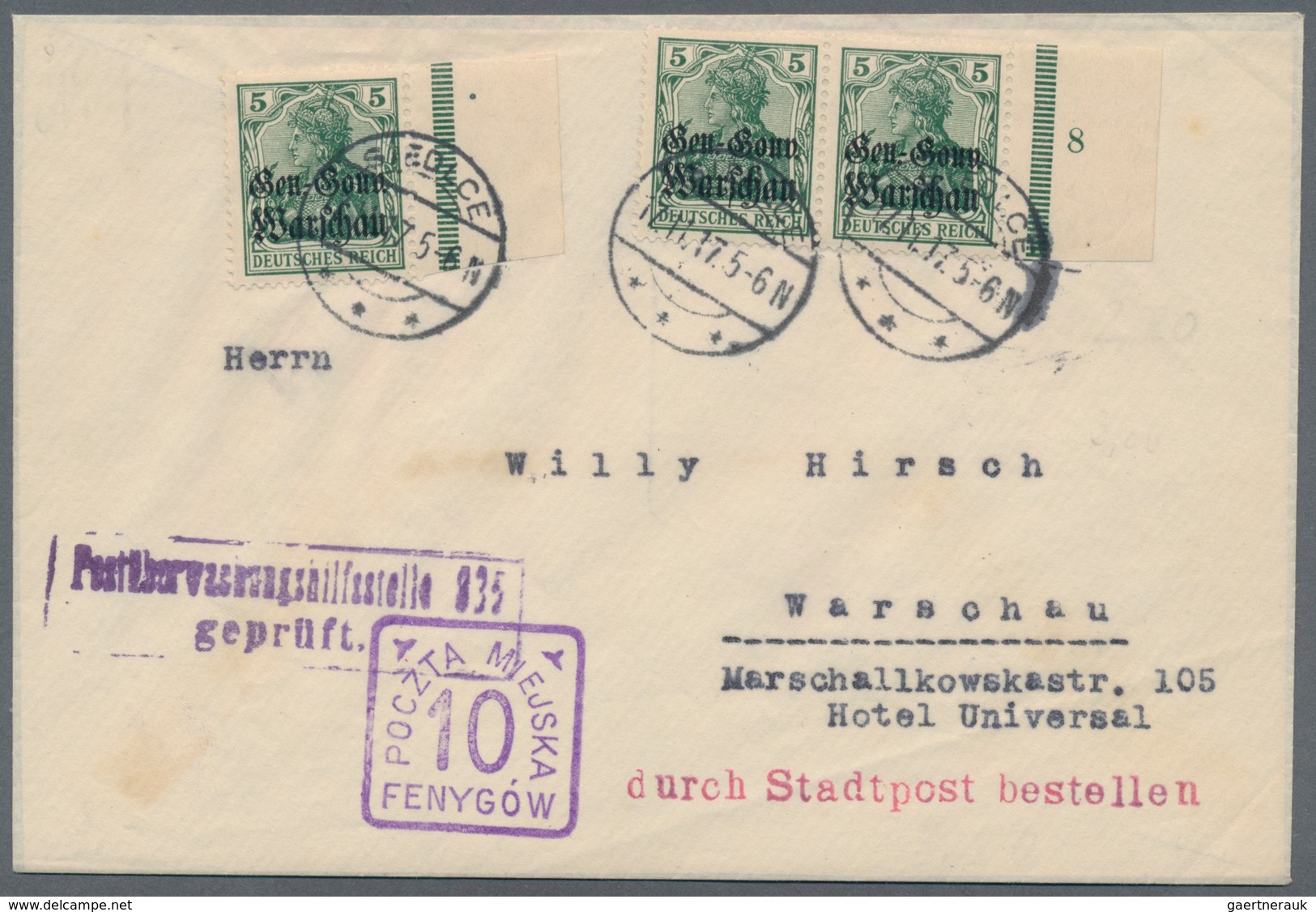 Deutsche Besetzung I. WK: Deutsche Post In Polen - Lokalpost: 1917, 5 Pfg. Aufdruck-Ausgabe (3) Auf - Occupation 1914-18