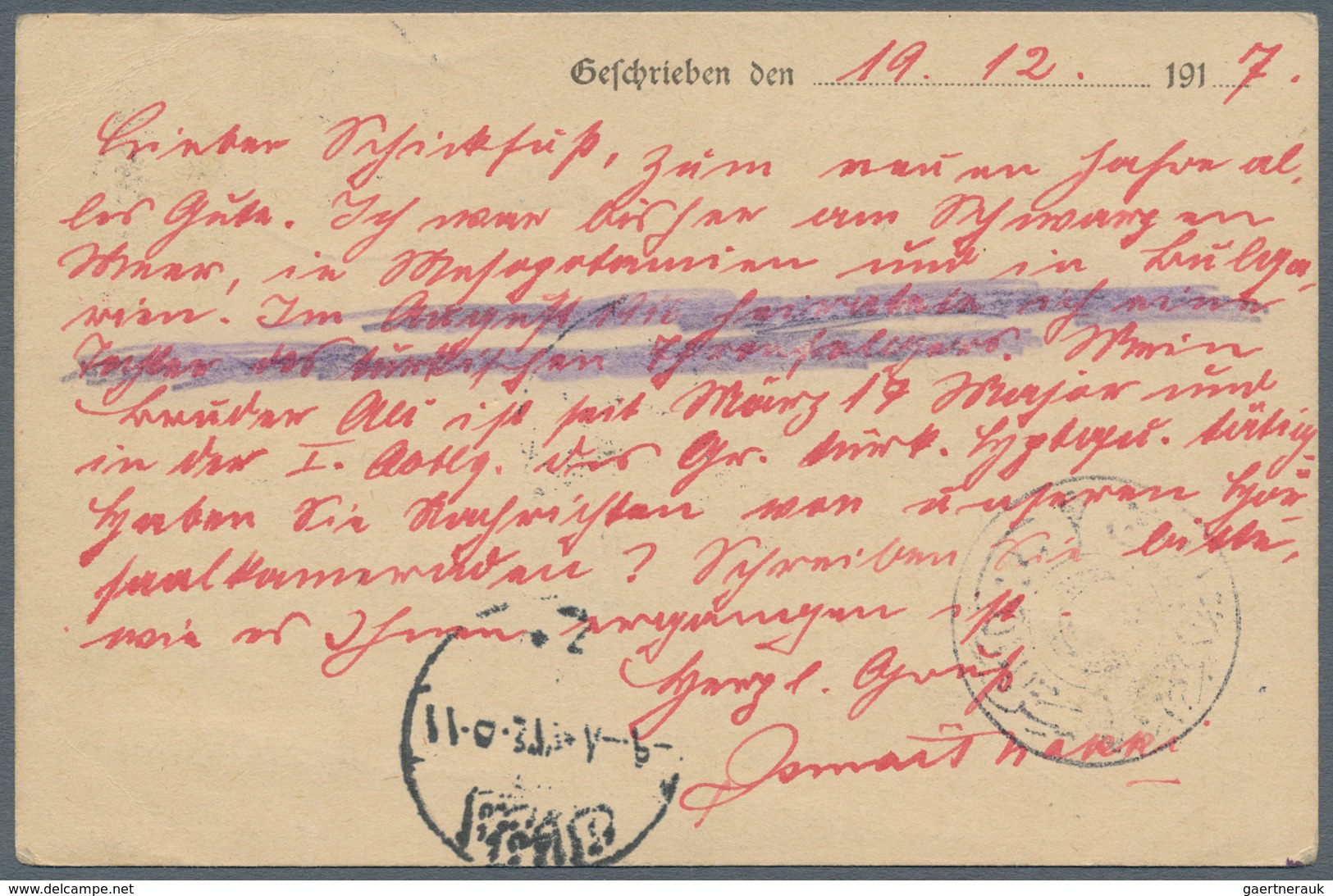 Feldpost 1. Weltkrieg: 1917, Deutsche Feldpost Im Osmanischen Reich, Feldpost Der Sog. Heeresgruppe - Sonstige & Ohne Zuordnung