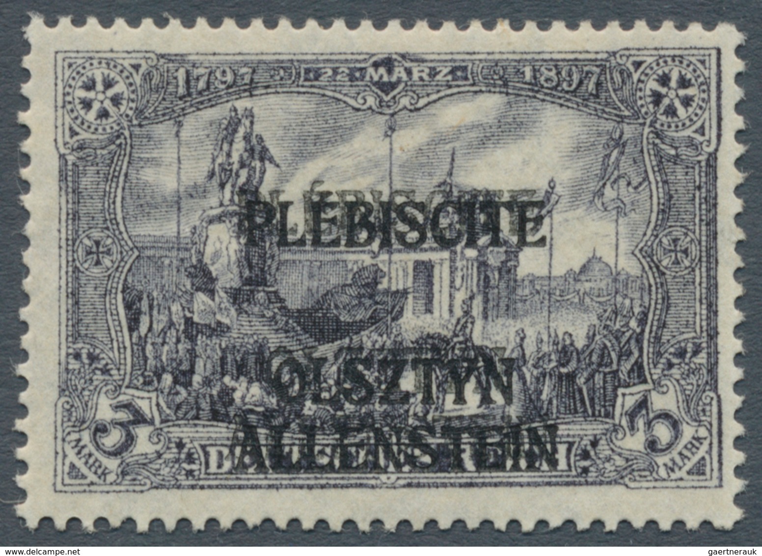 Deutsche Abstimmungsgebiete: Allenstein: 1920, 3 Mark Schwarzviolett Mit Doppeltem Aufdruck "PLEBISC - Sonstige & Ohne Zuordnung