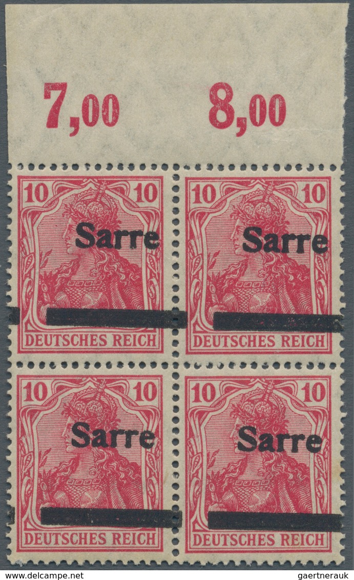 Deutsche Abstimmungsgebiete: Saargebiet: 1920, 10 Pf. Oberrandviererblock Mit Verschobenem Aufdruck - Neufs