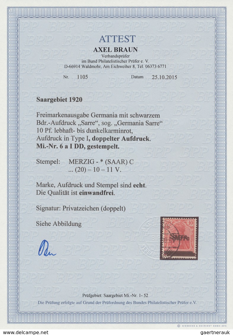 Deutsche Abstimmungsgebiete: Saargebiet: 1920, Freimarke Germania 10 Pfg. Lebhaft- Bis Dunkelkarminr - Unused Stamps