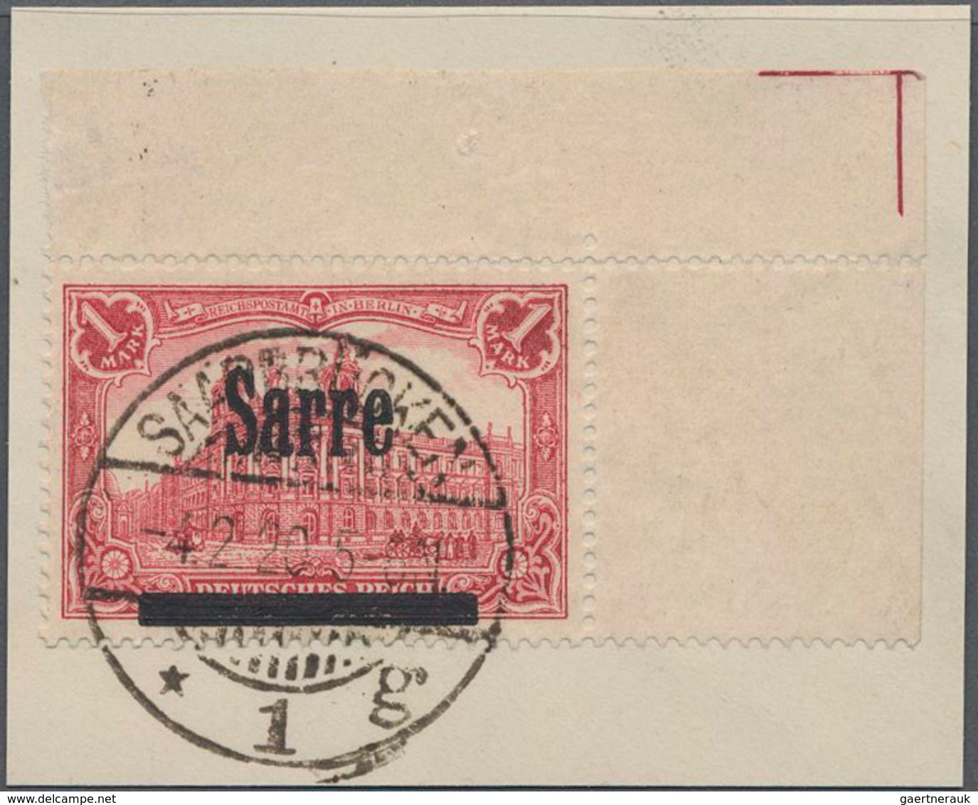 Deutsche Abstimmungsgebiete: Saargebiet: 1920, 1 M. Rechte Obere Luxus-Bogenecke Mit Bogenwinkel. - Unused Stamps