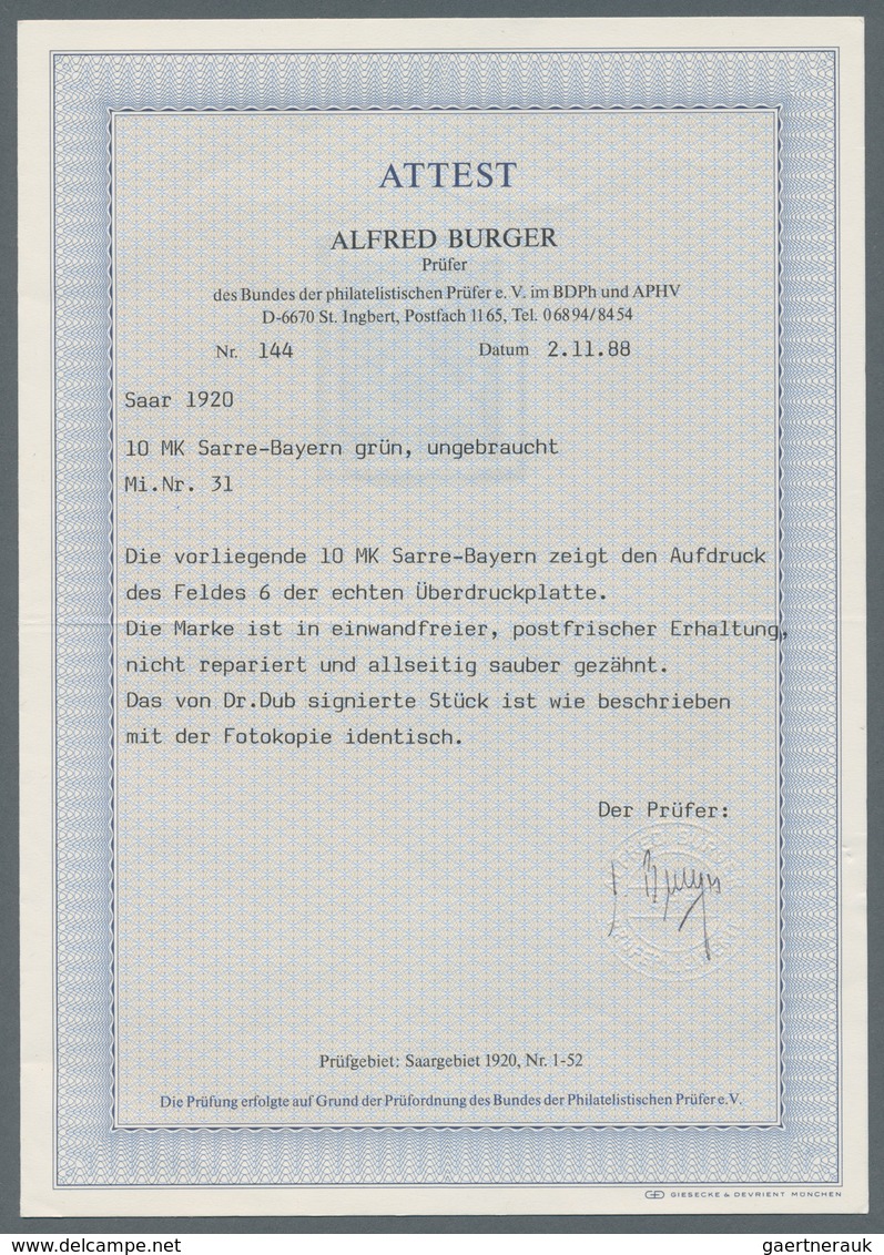 Deutsche Abstimmungsgebiete: Saargebiet: 1920, Taufrischer Postfrischer Luxussatz "Freimarken", Atte - Neufs