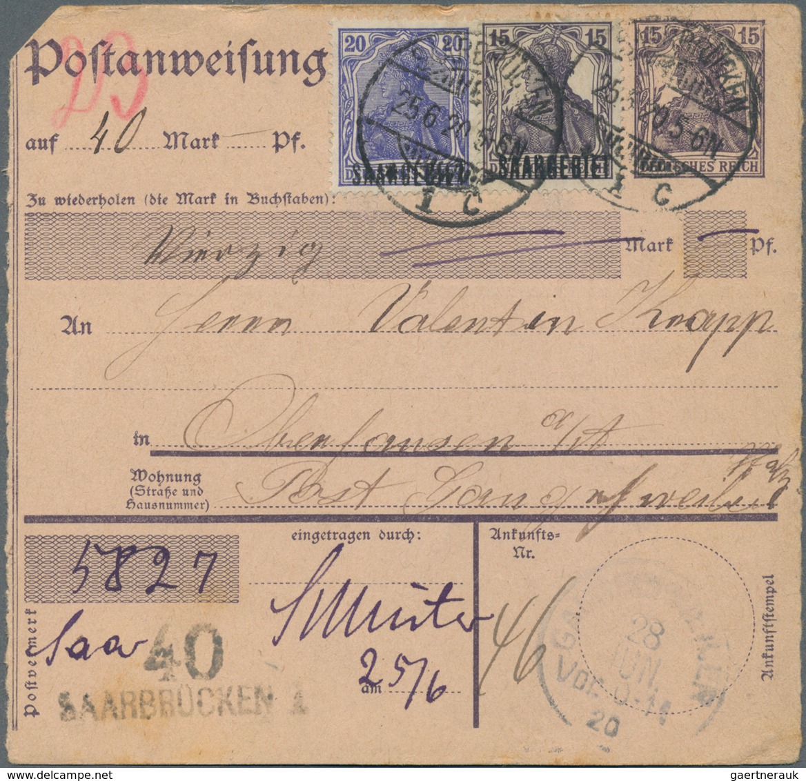 Deutsche Abstimmungsgebiete: Saargebiet: 1920, Aufdruckmarken 15 Pfg. Sowie 20 Pfg. Als ZuF Auf Deut - Neufs