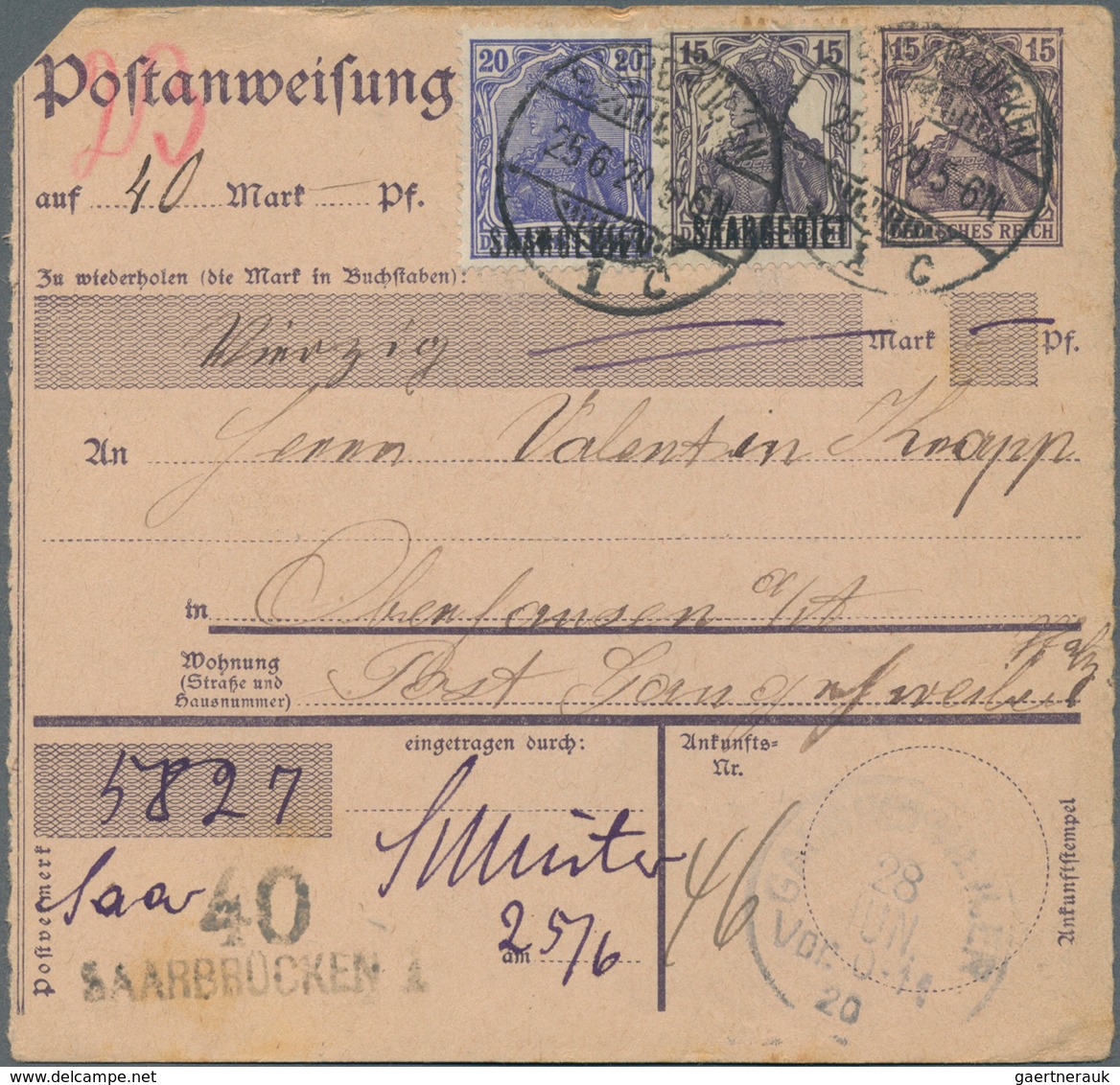 Deutsche Abstimmungsgebiete: Saargebiet: 1920, Aufdruckmarken 15 Pfg. Sowie 20 Pfg. Als ZuF Auf Deut - Unused Stamps