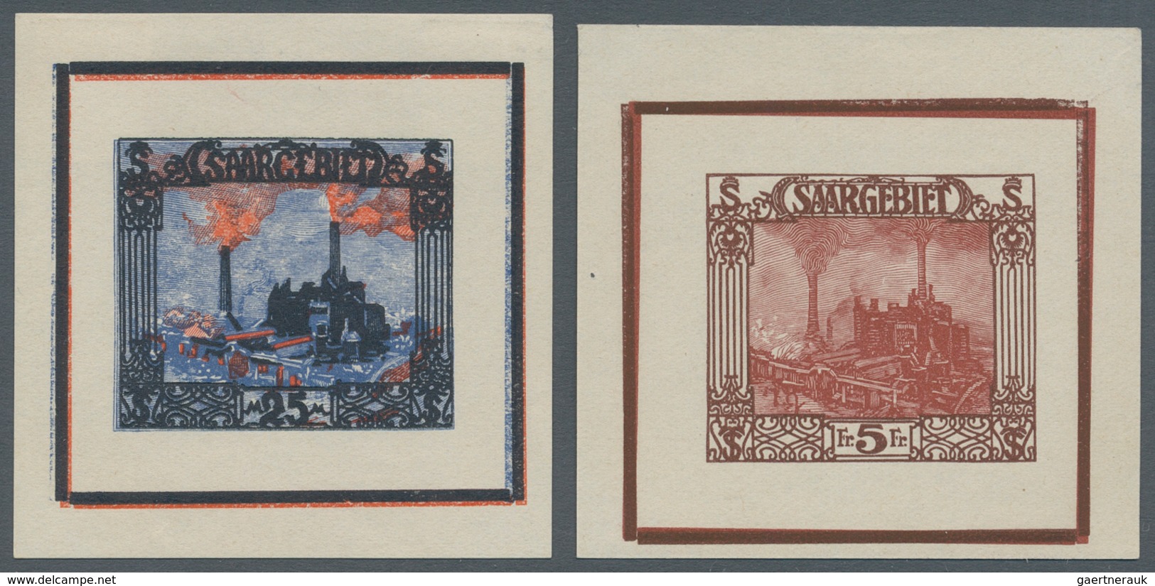 Deutsche Abstimmungsgebiete: Saargebiet: 1921/1922, Freimarken Landschaften, Vier Probedrucke/Essays - Unused Stamps