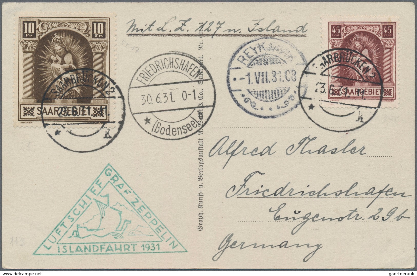 Deutsche Abstimmungsgebiete: Saargebiet: 1931. LZ 127 Islandfahrt, Zuleitung Saarbrücken. Fotokarte - Unused Stamps