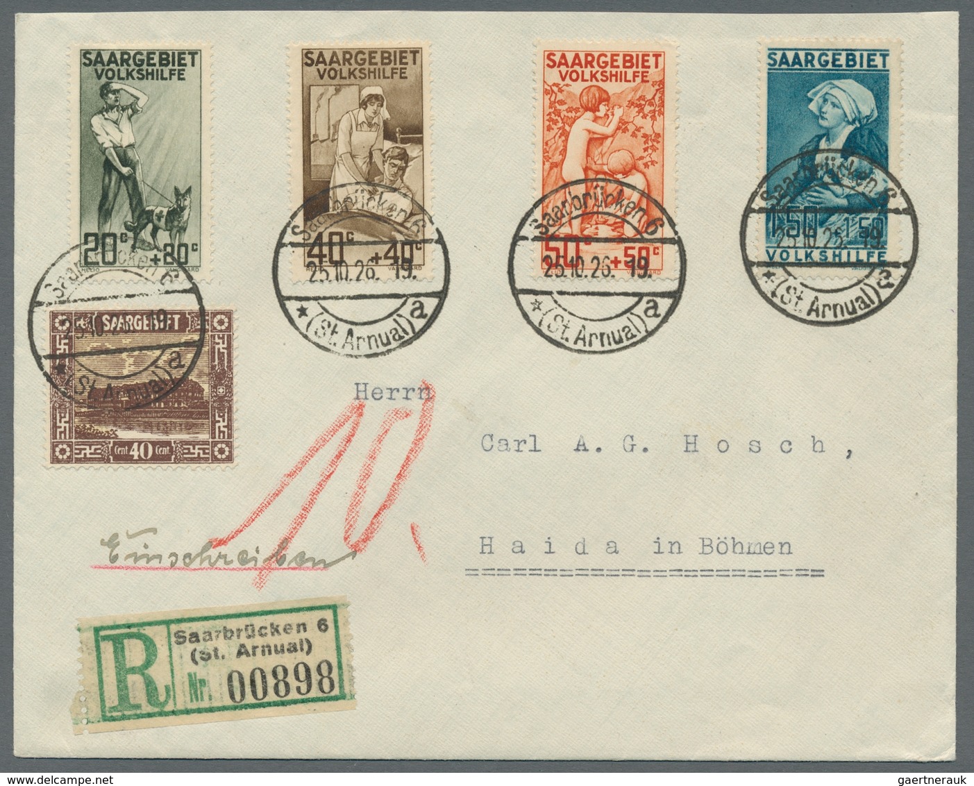 Deutsche Abstimmungsgebiete: Saargebiet: 1926, "Volkshilfe" Kplt. Mit Zusatzfrankatur Auf Portoricht - Unused Stamps