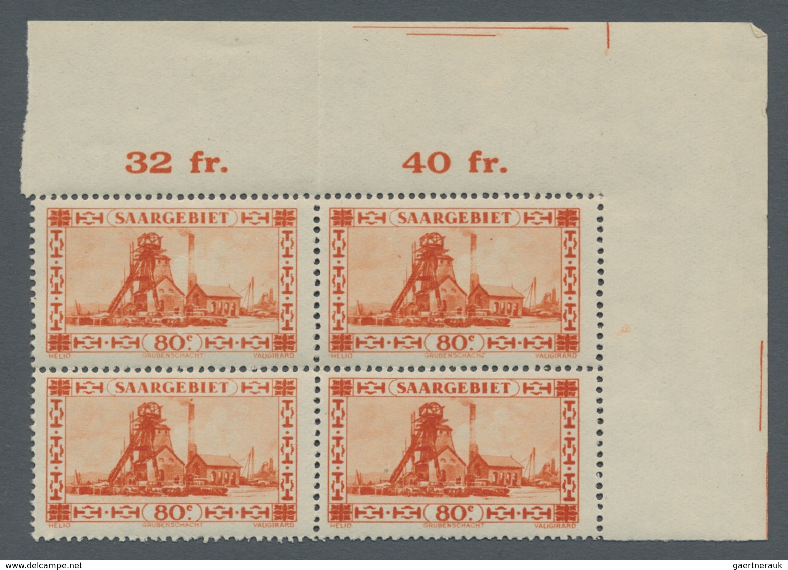 Deutsche Abstimmungsgebiete: Saargebiet: 1926, "80 C. Landschaften V", Postfrischer Eckrandviererblo - Unused Stamps