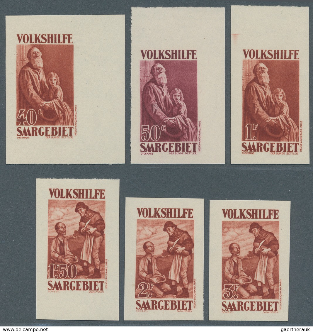 Deutsche Abstimmungsgebiete: Saargebiet: 1928, Postfrische Probedrucke "Volkshilfe/Gemälde", 40 C. - - Neufs