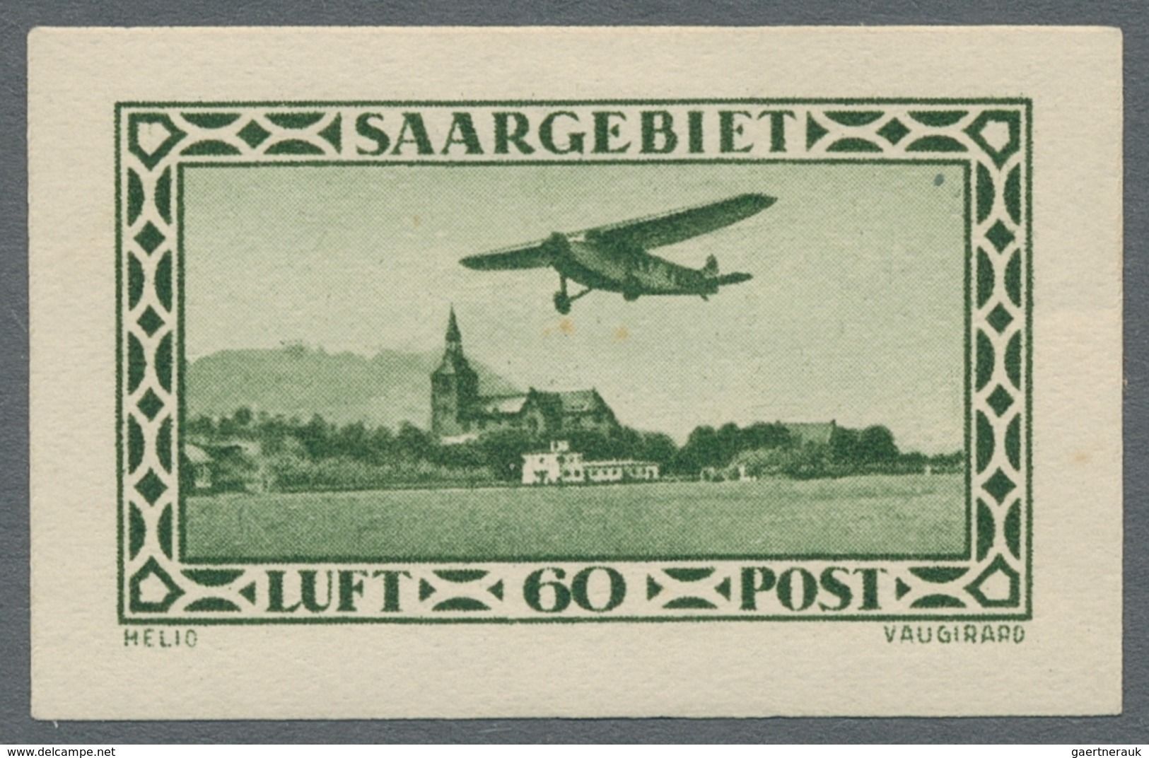 Deutsche Abstimmungsgebiete: Saargebiet: 1932, "60 C. Flugpost Als Ungezähnter Probedruck Grün", Ung - Neufs