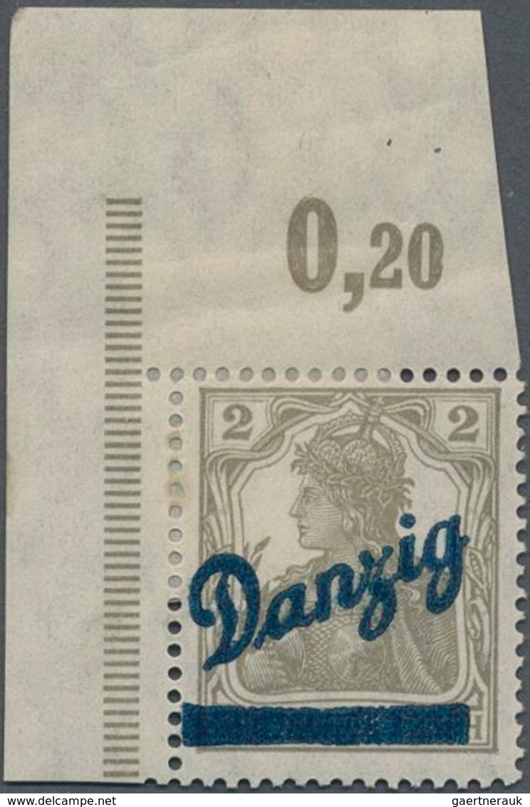 Danzig: 1920, Kleiner Innendienst 2 (Pfg.) Vom Eckrand Oben Links, Falz Am Rand, Mi. 500,-++, Sign. - Autres & Non Classés