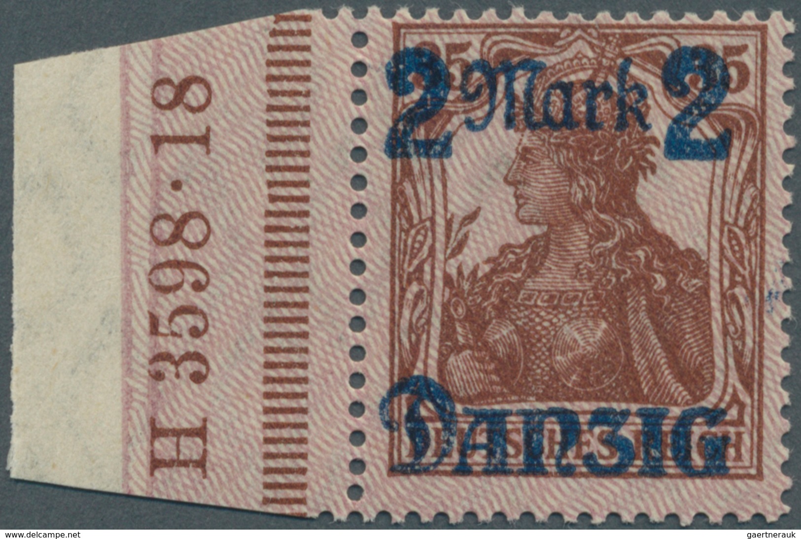 Danzig: 1920, 2 M. Auf 35 Pfg. Mit Doppeltem Netzunterdruck (Spitzen Nach Oben), Randstück Mit HAN " - Other & Unclassified