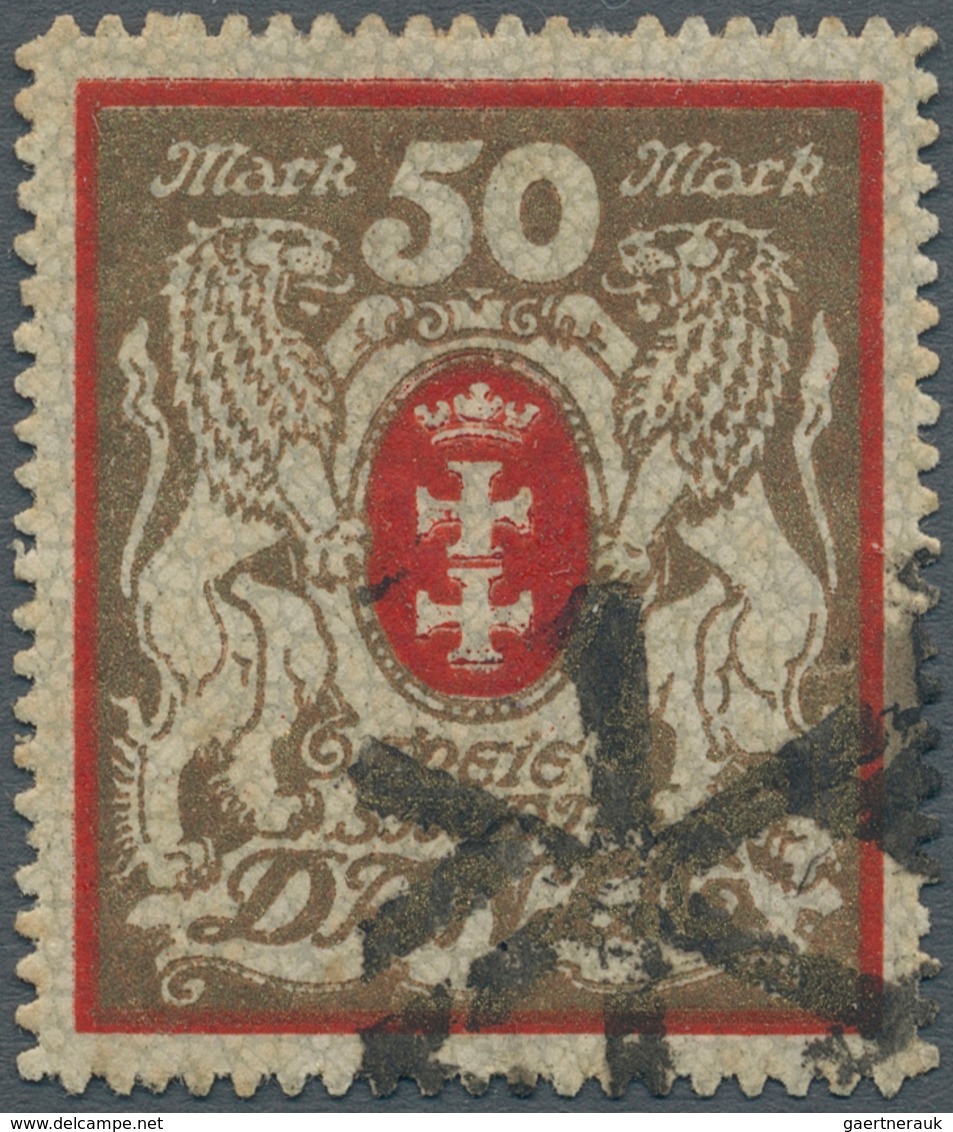 Danzig: 1922, 50 Mark Rot/gold Sauber Entwertet Mit Korkstempel, Echt Und Einwandfrei, Fotoattest BP - Other & Unclassified