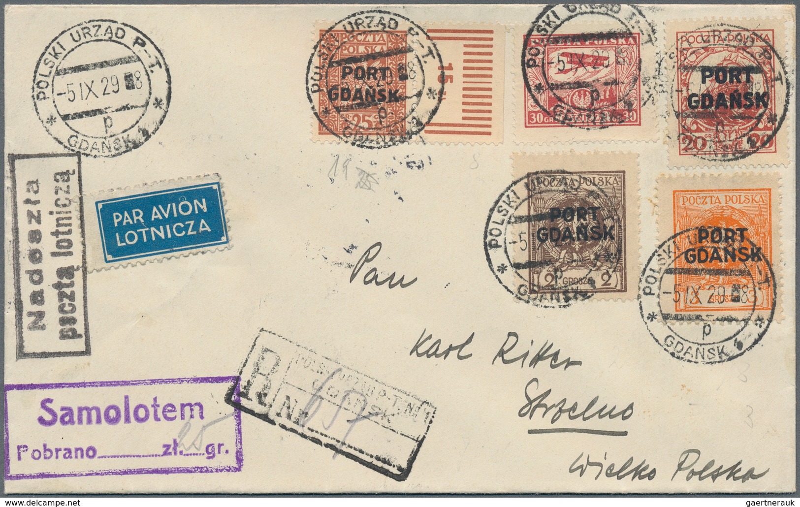 Danzig - Polnische Post (Port Gdansk): 1929, Mischfrankatur "Port Gdansk"-Aufdrucke Mit 30 Gr Polnis - Other & Unclassified