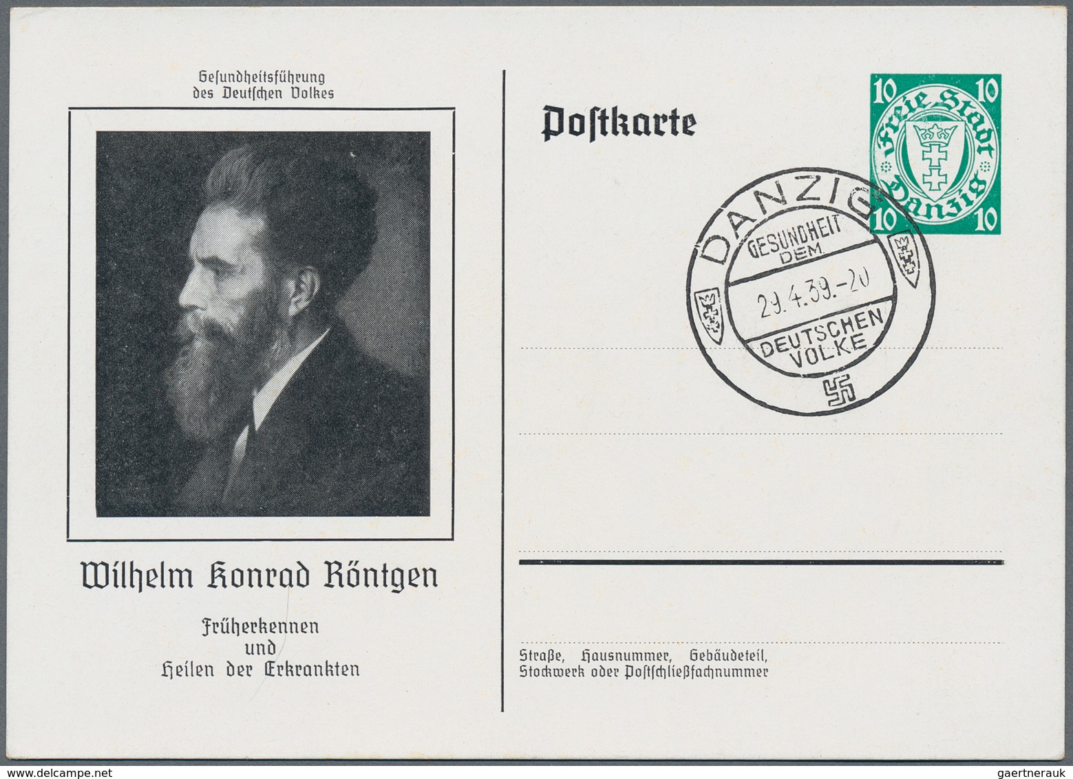 Danzig - Ganzsachen: 1939, Zwei Ganzsachenkarten 10 Pfg. (Mendel Und Röntgen) Mit SST "DANZIG" - Autres & Non Classés