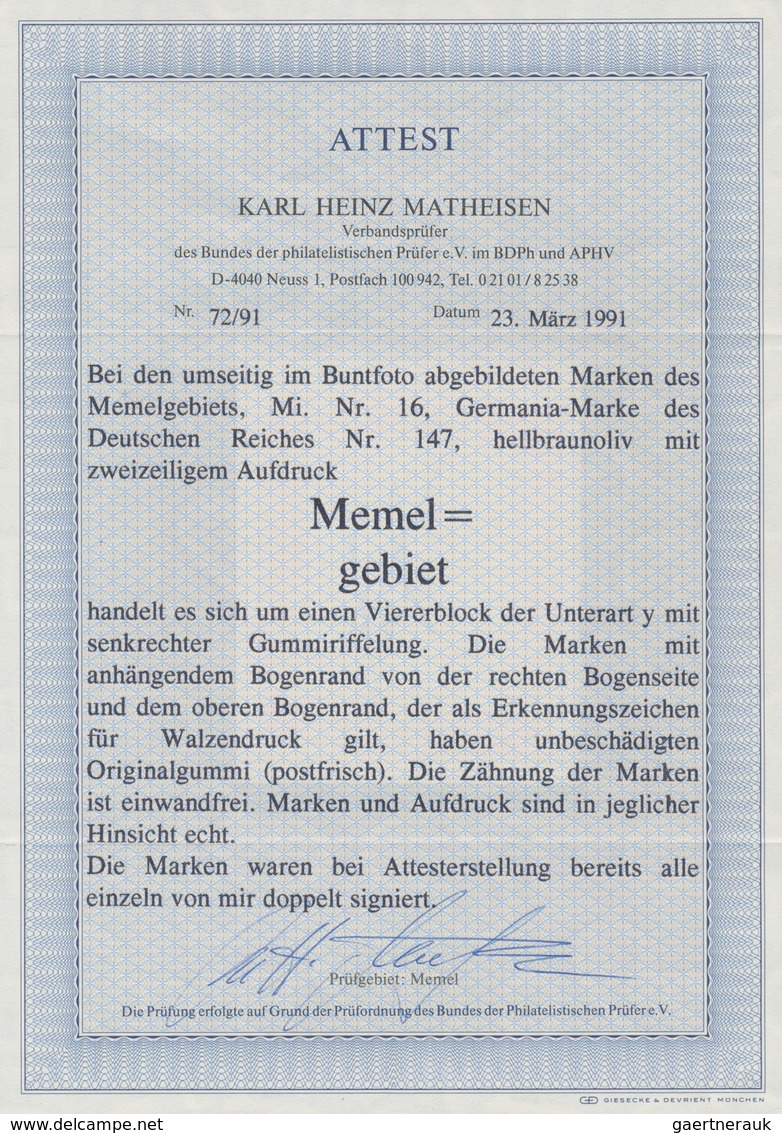 Memel: 1920, 60 Pfg. Germania, Hellbraunoliv, Senkrecht Geriffelte Gummierung, Tadellos Postfrisches - Klaipeda 1923
