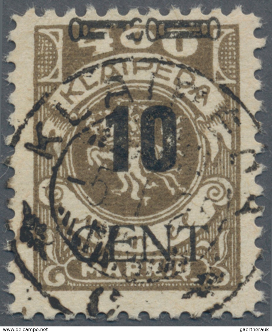 Memel: 1923, 10 C. Auf 400 M. Dunkelolivbraun Mit Aufdruckfehler "linker Zierbalken Zu Ca. 1/4 Ausge - Memel (Klaïpeda) 1923